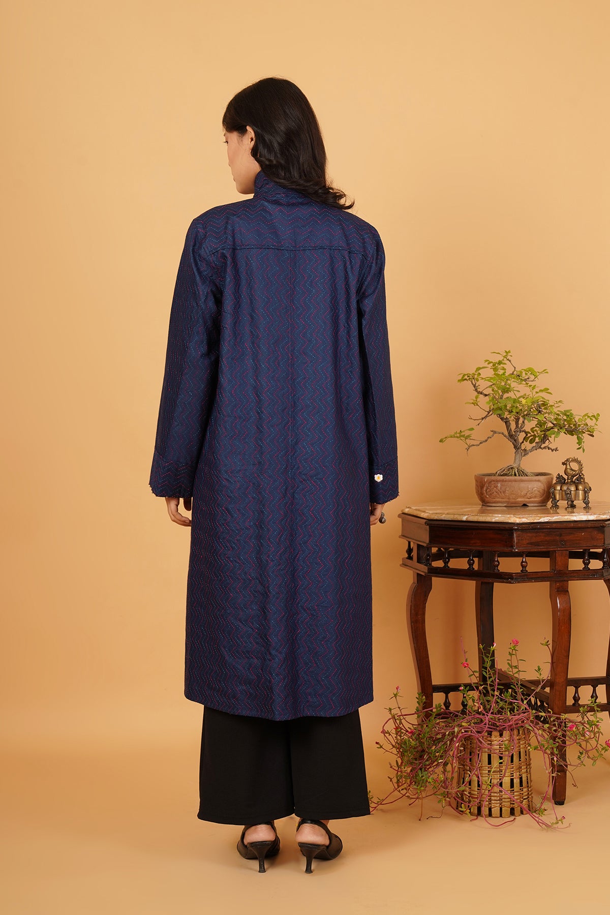 Blue Kantha & Chanderi Reversible Jacket