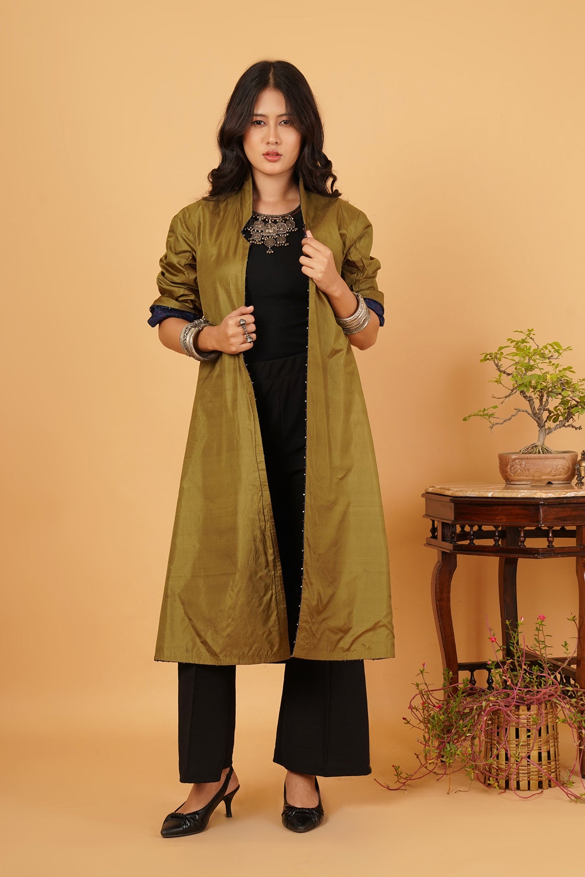 Blue Kantha & Chanderi Reversible Jacket