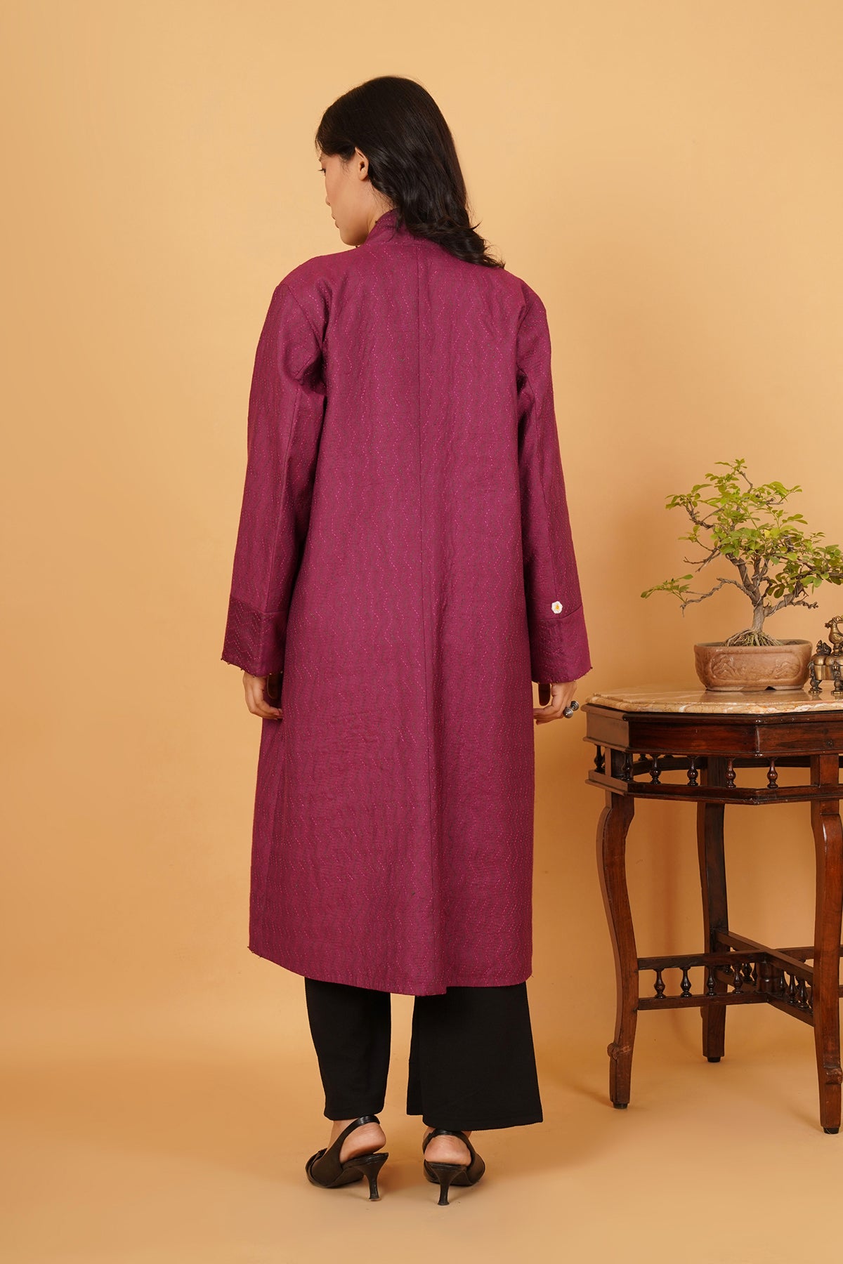 Purple Kantha Long Jacket