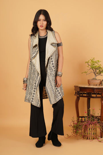 Kantha & Chanderi Sleeveless Reversible Overlay