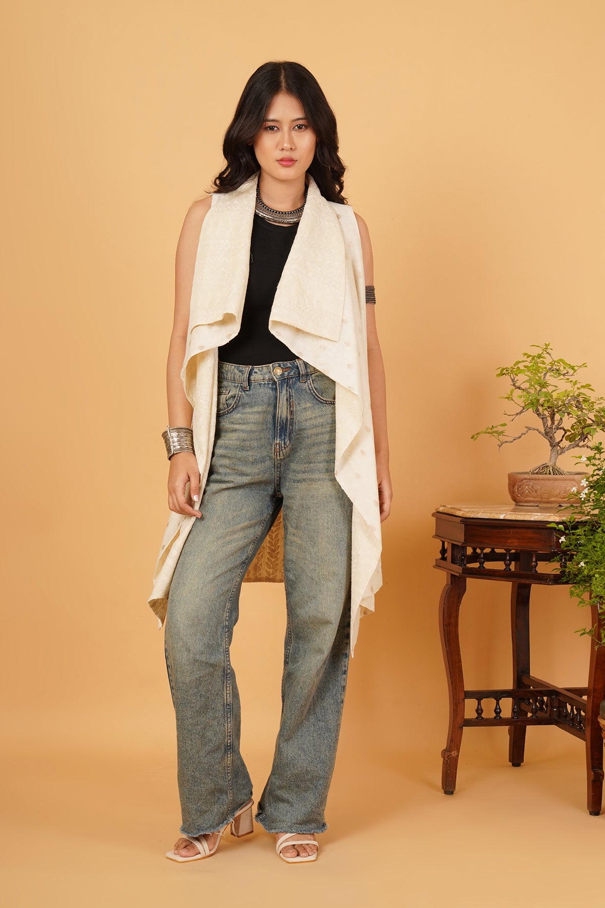 Kantha & Chanderi Sleeveless Overlay