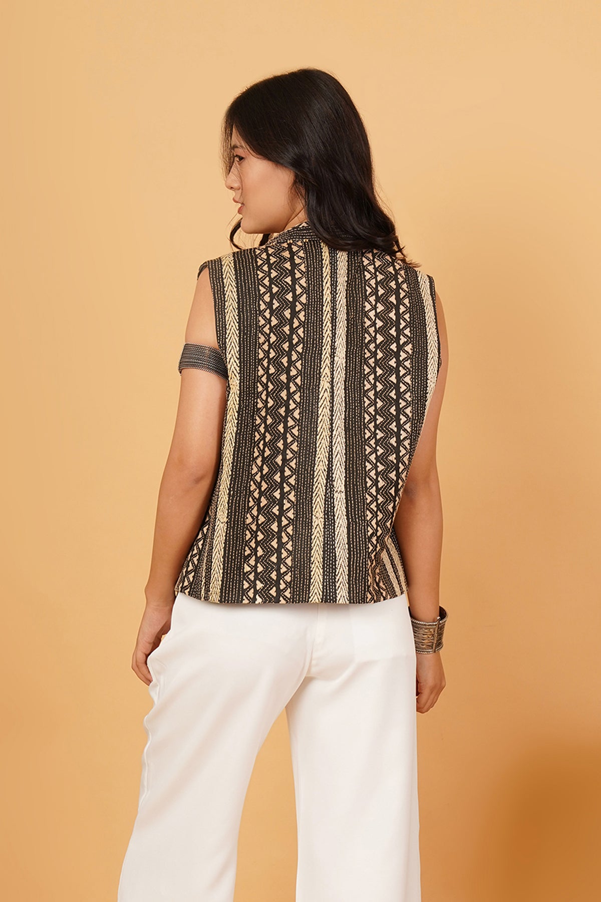 Black & Cream Kantha Waistcoat