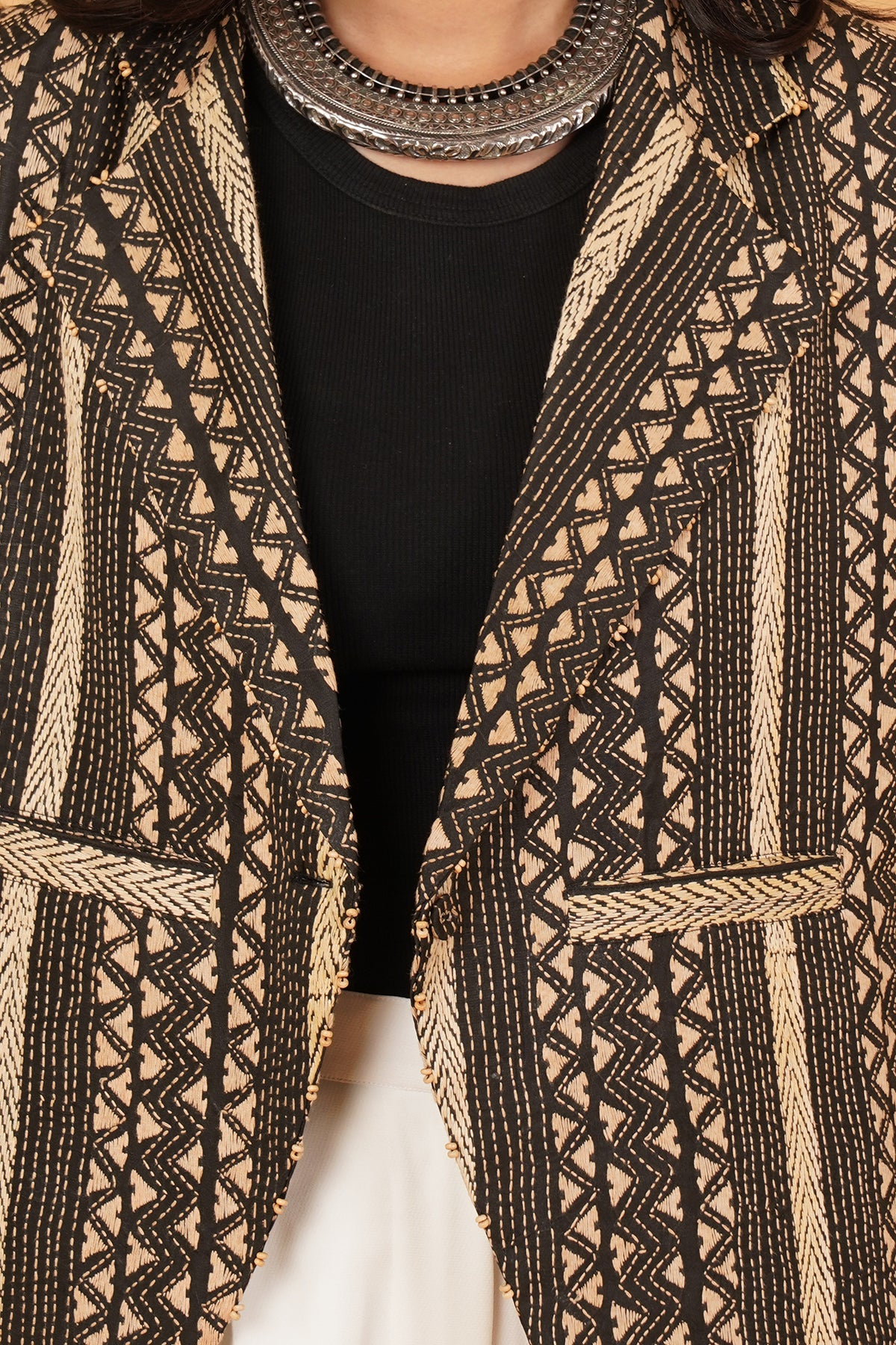 Black & Cream Kantha Waistcoat