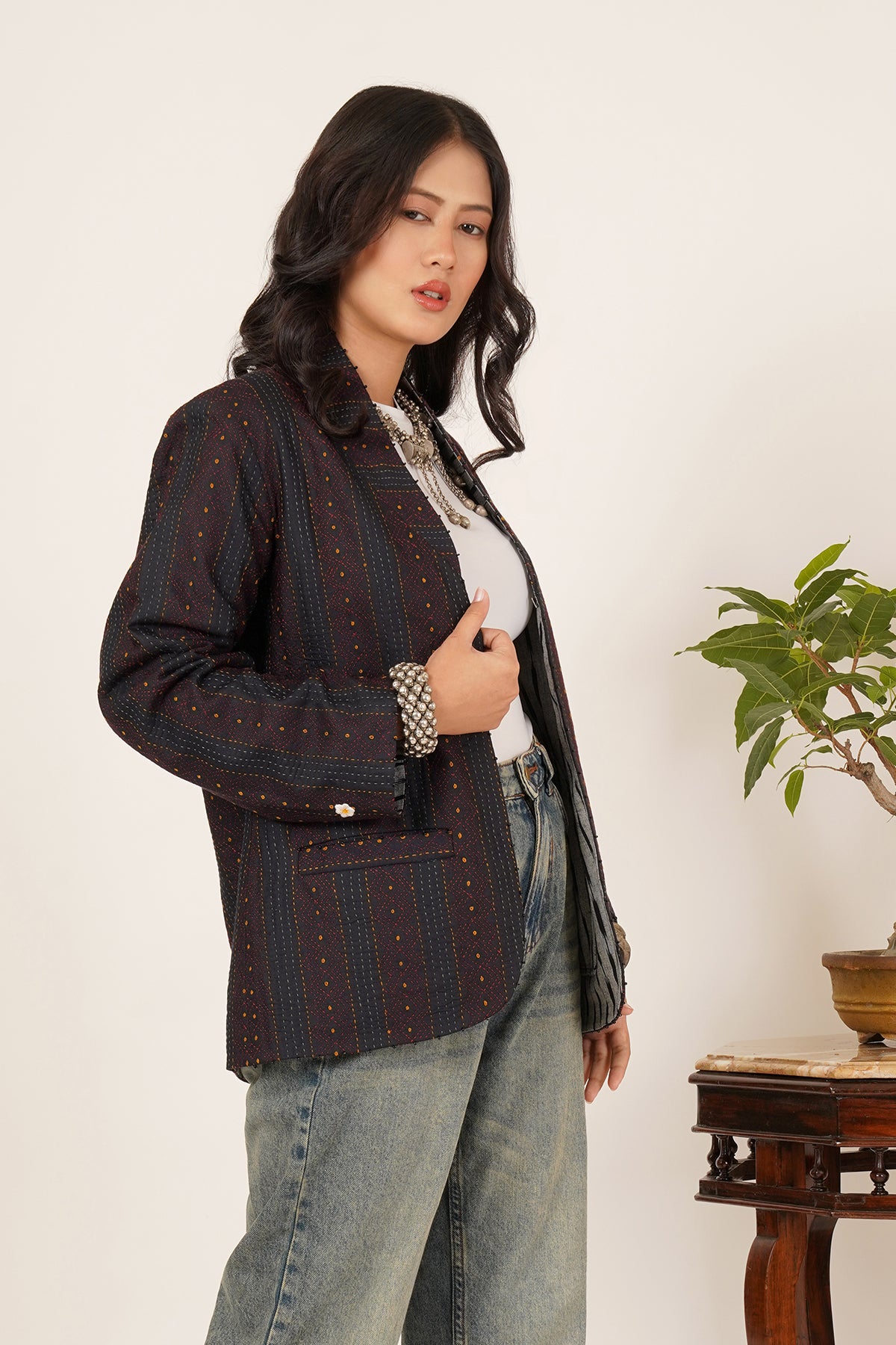 Black Kantha Blazer