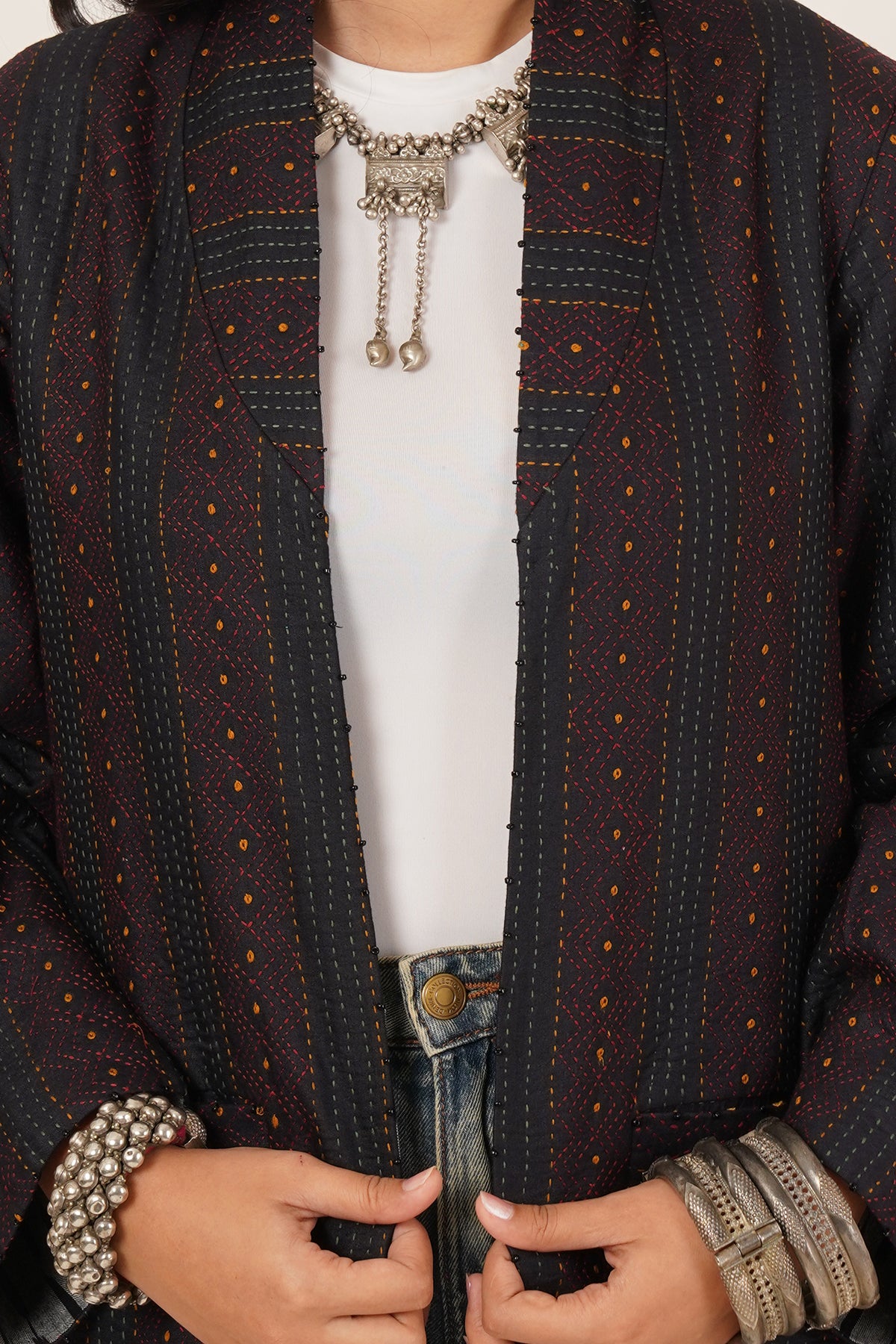 Black Kantha Blazer