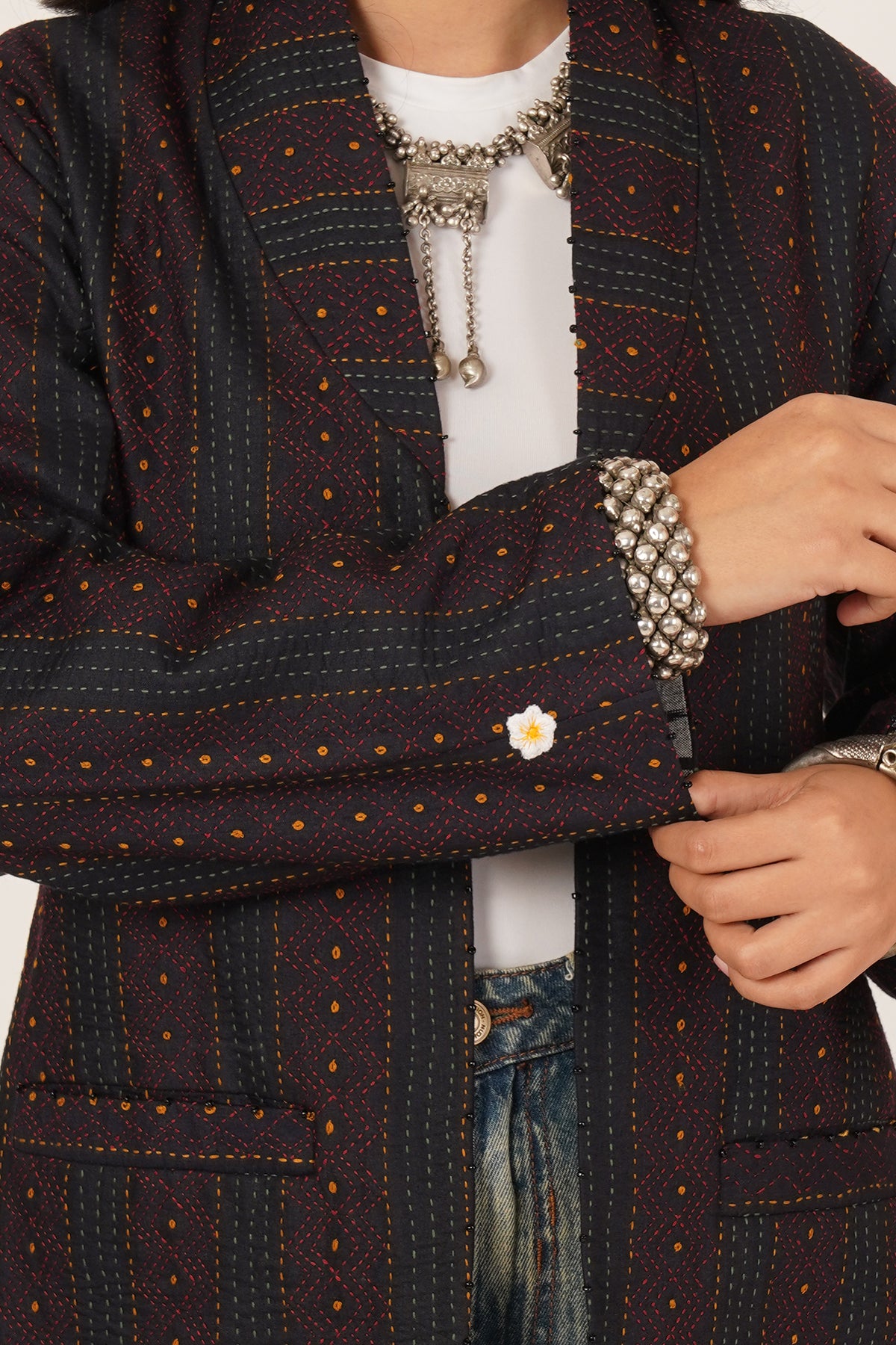Black Kantha Blazer