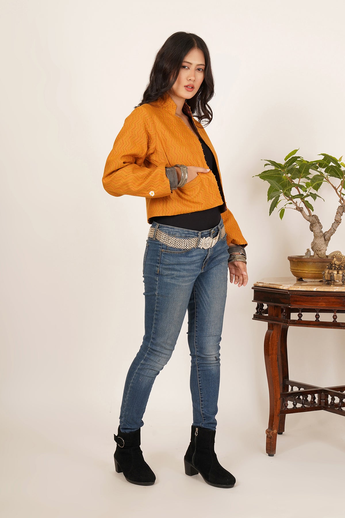 Orange Kantha Short Jacket