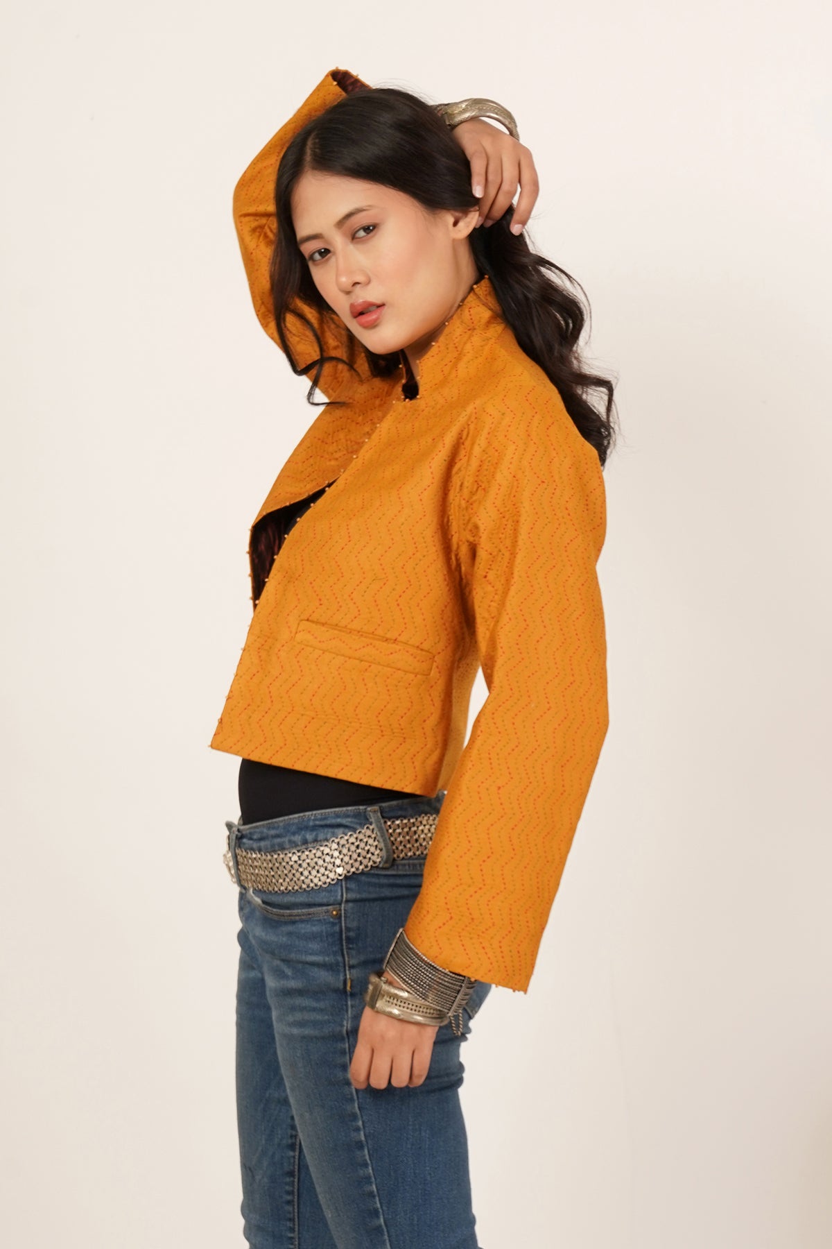 Orange Kantha Short Jacket
