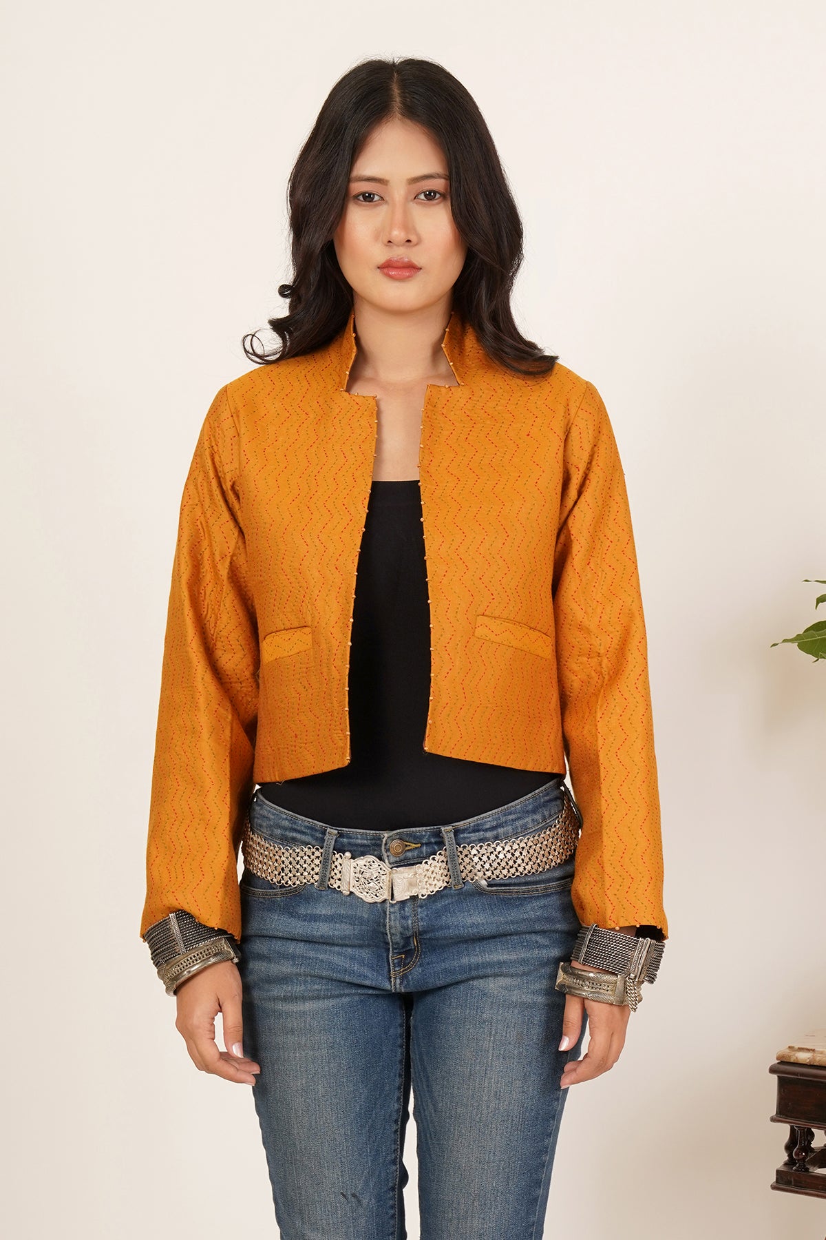 Orange Kantha Short Jacket