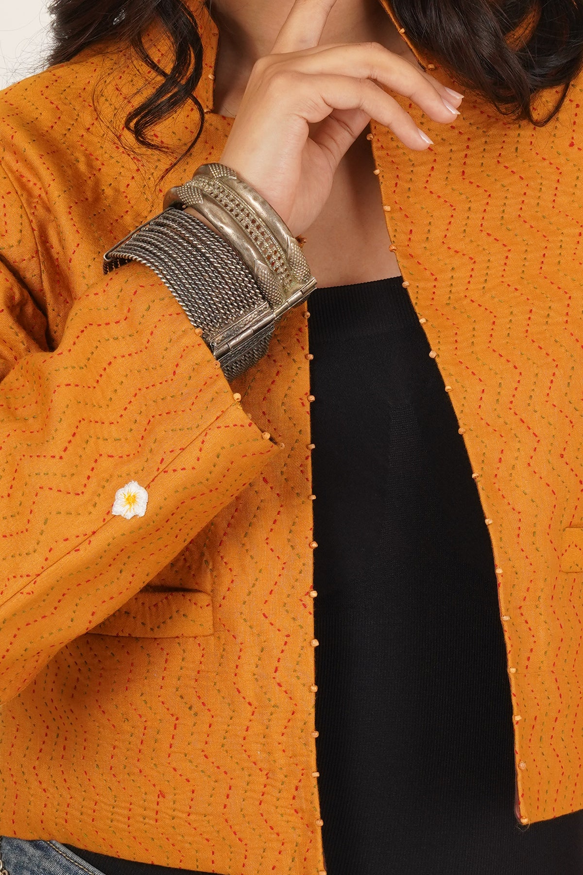 Orange Kantha Short Jacket