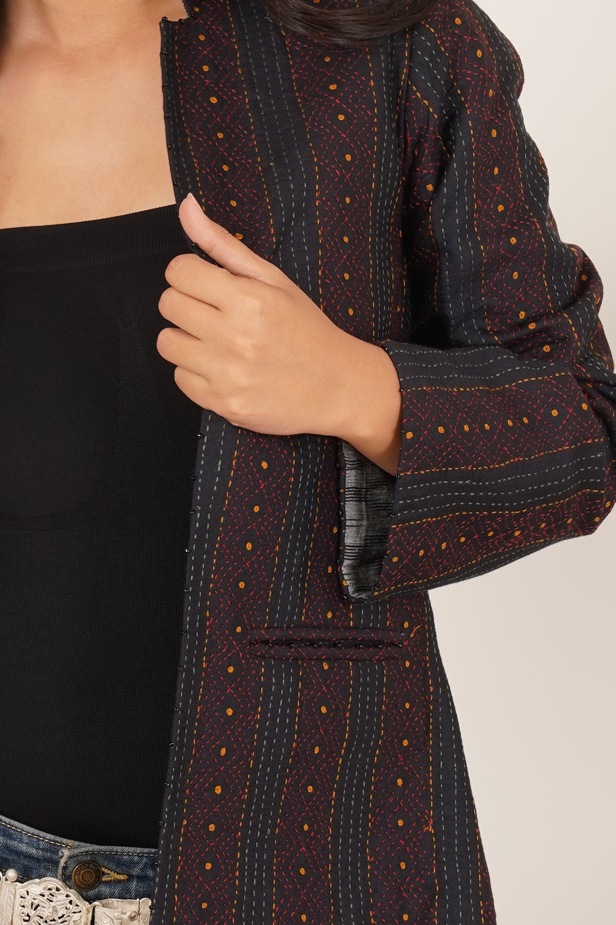 Kantha & Ikat Reversible Short Jacket