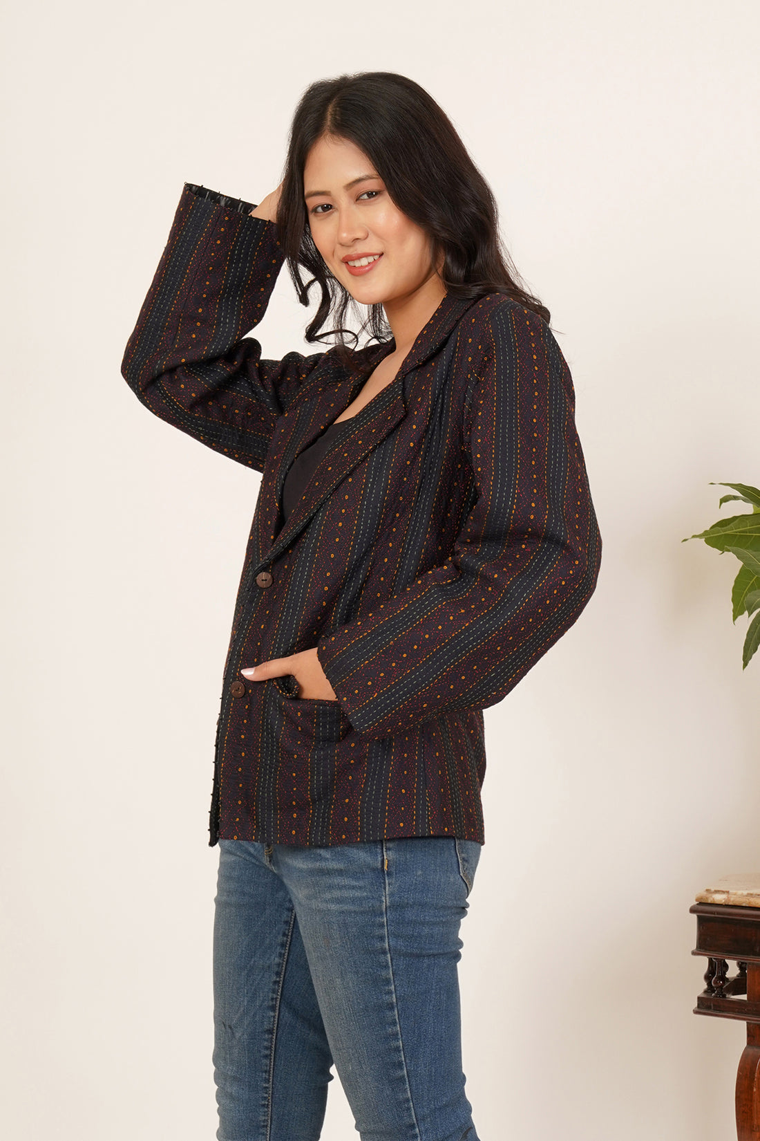 Kantha Short Jacket (Black)