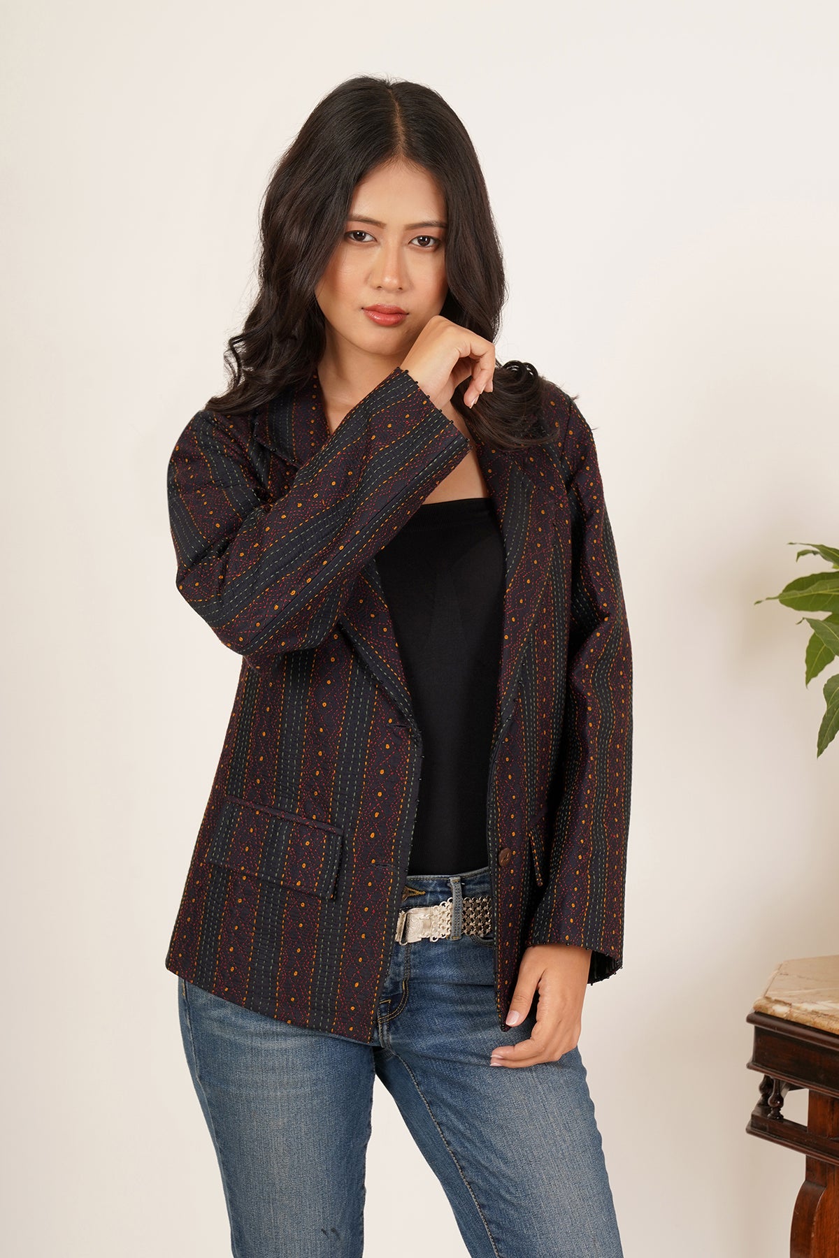 Kantha Short Jacket (Black)