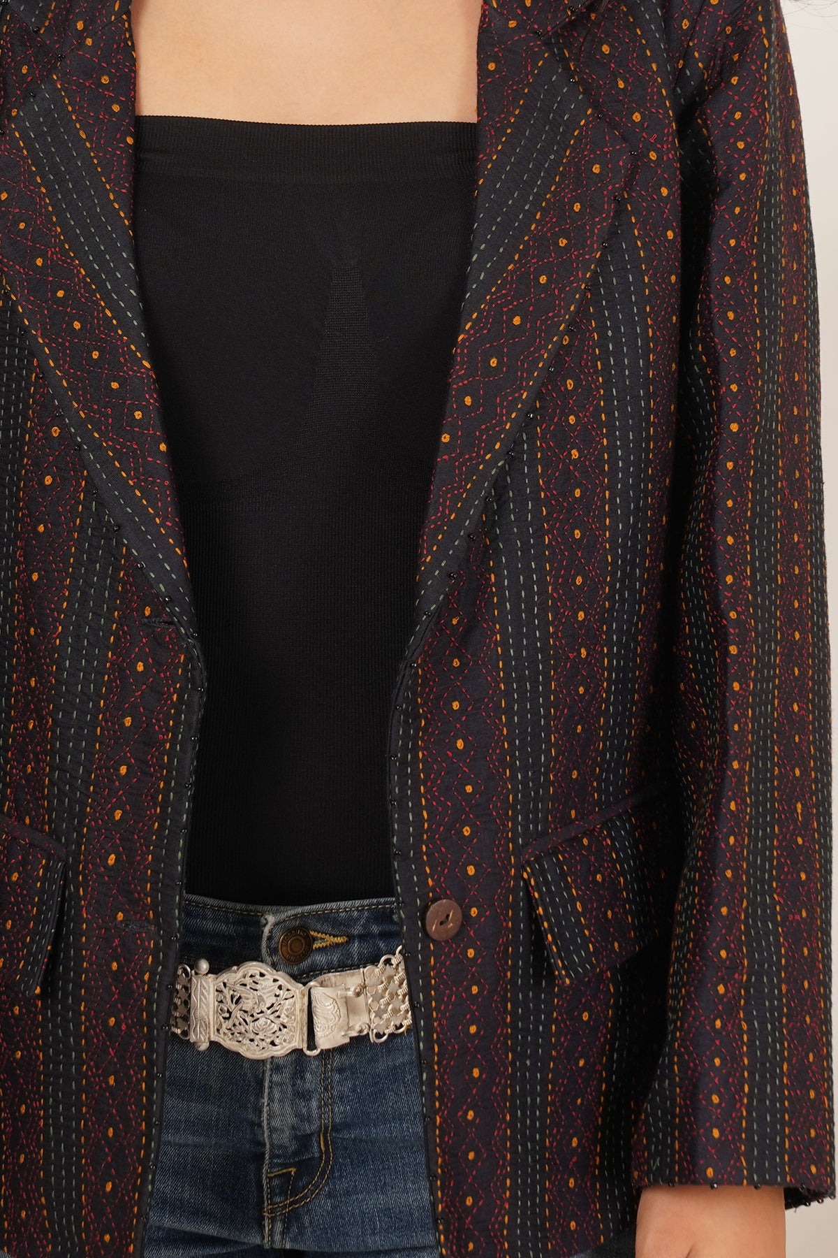 Kantha Short Jacket (Black)