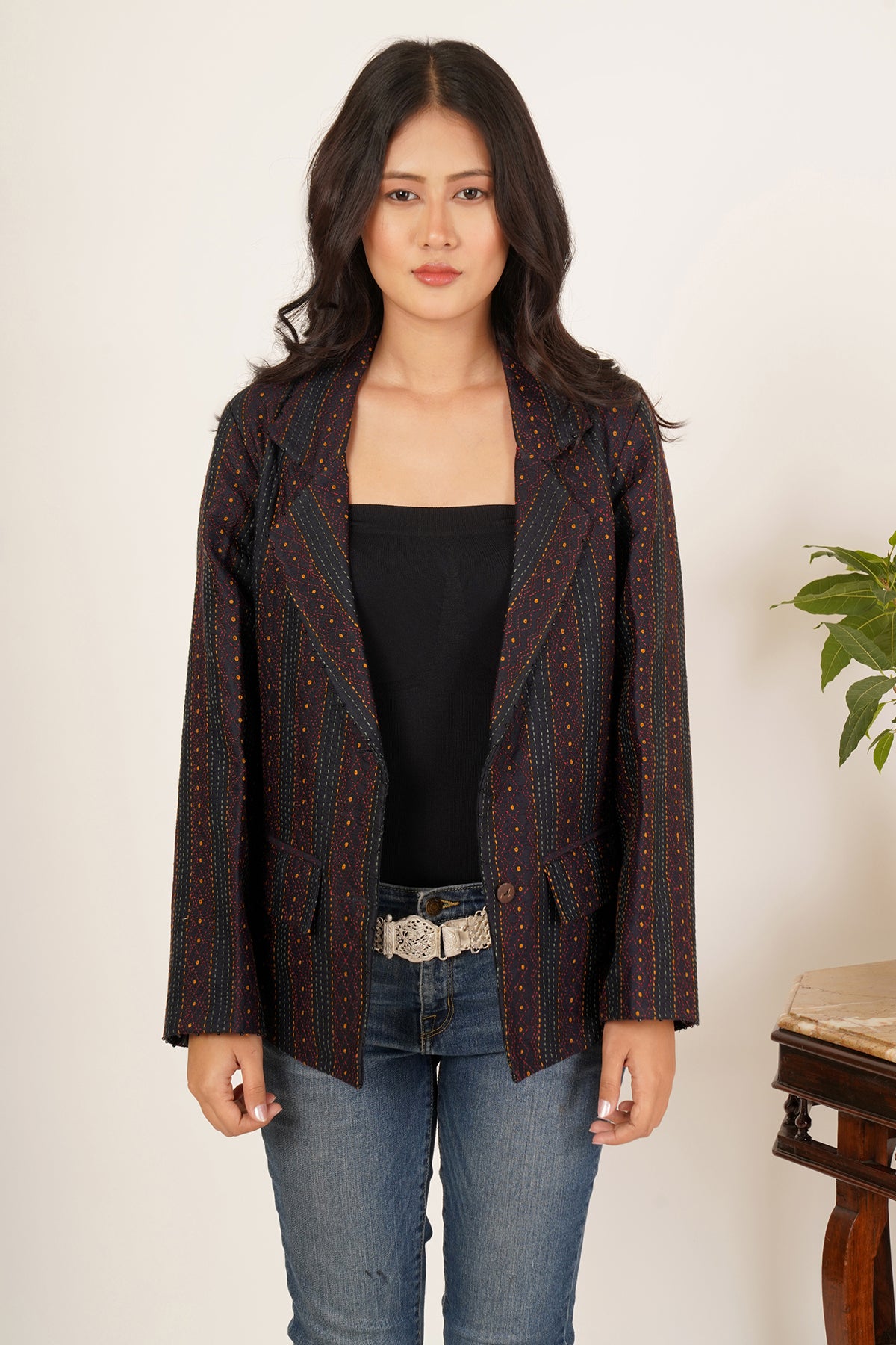 Kantha Short Jacket (Black)