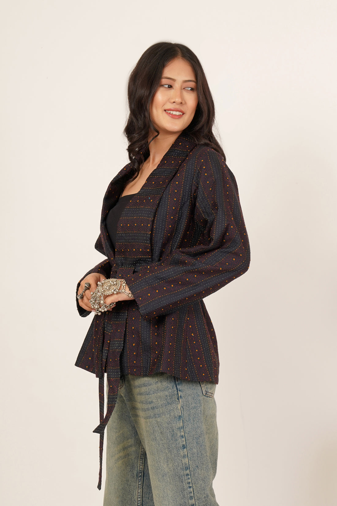 Kantha Short Jacket (Black)