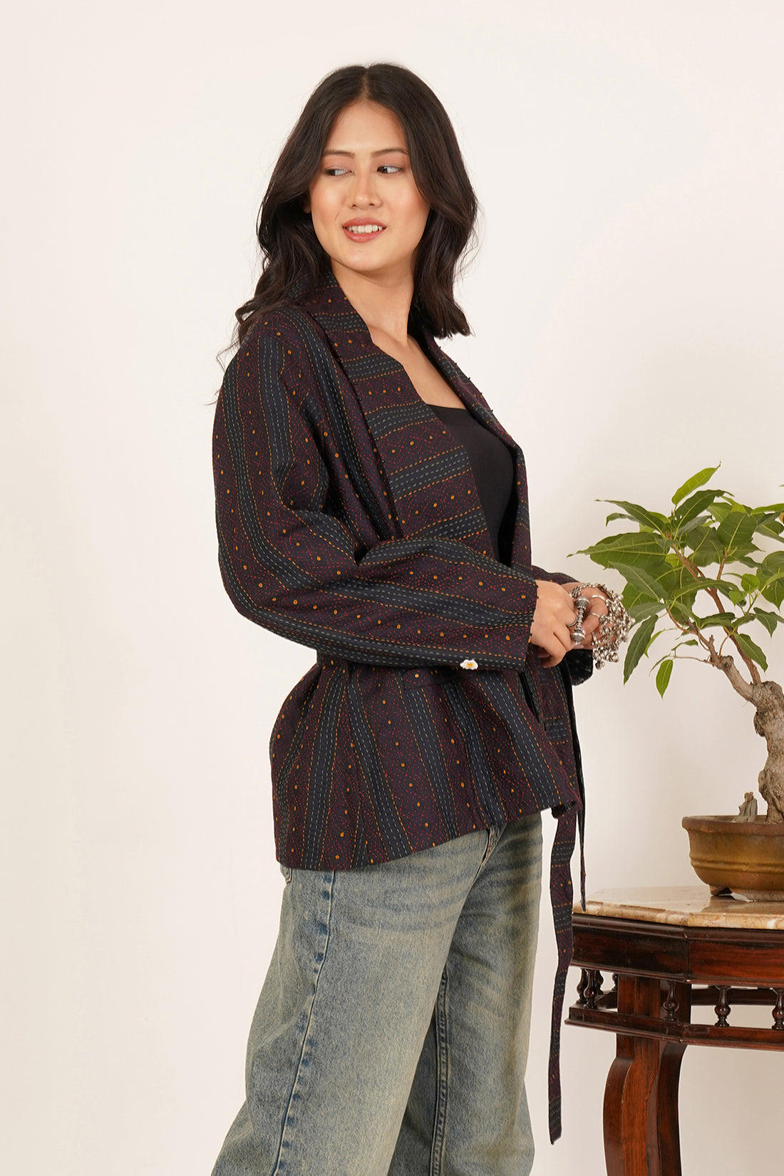 Kantha Short Jacket (Black)