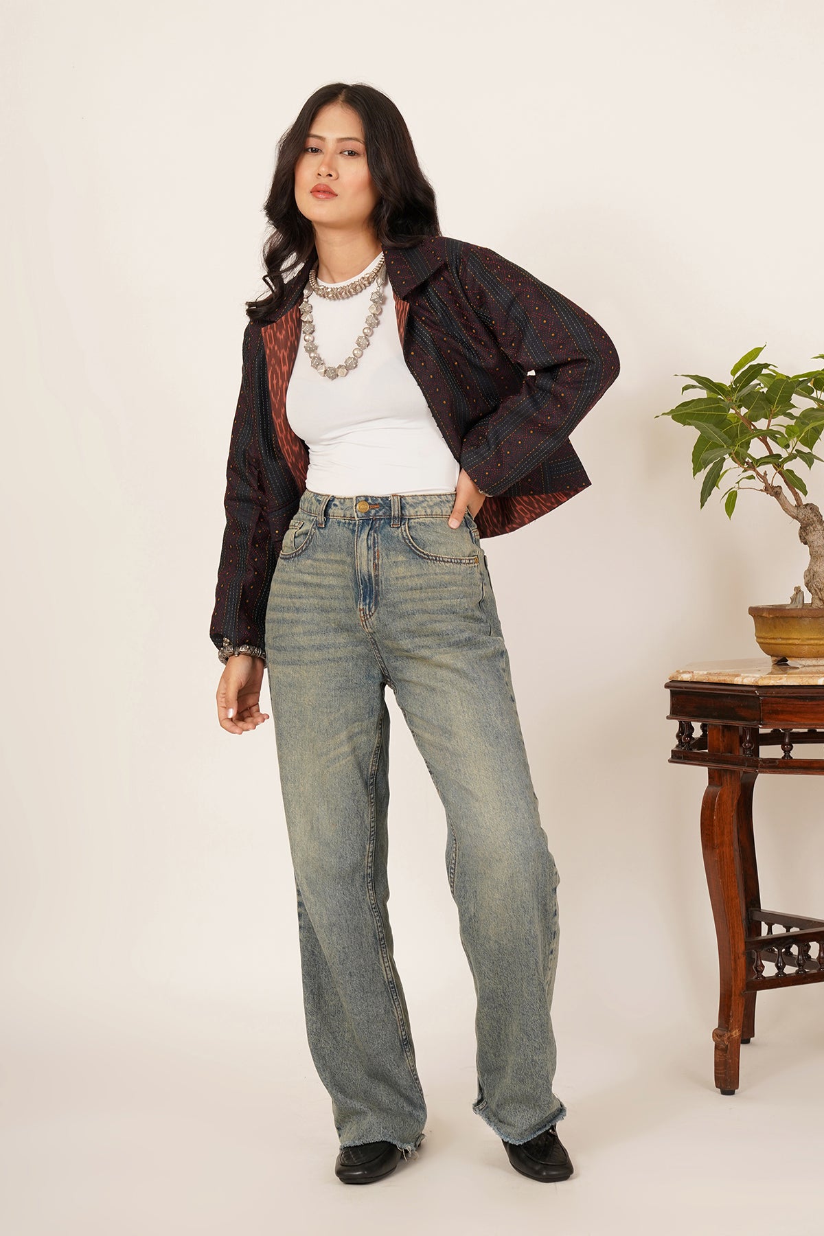 Kantha Short Jacket (Black)