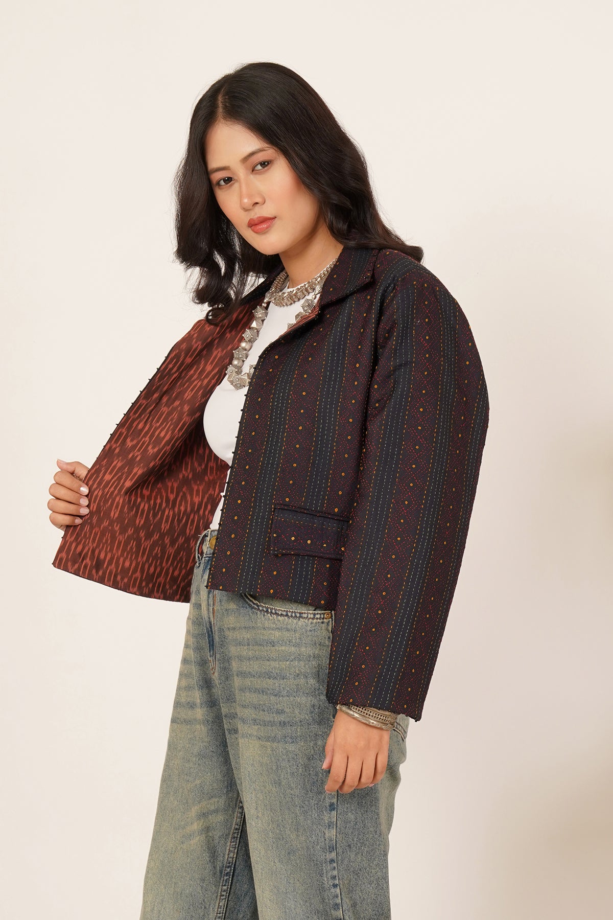 Kantha Short Jacket (Black)