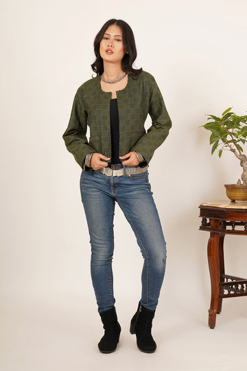 Reversible Green Kantha Short Jacket