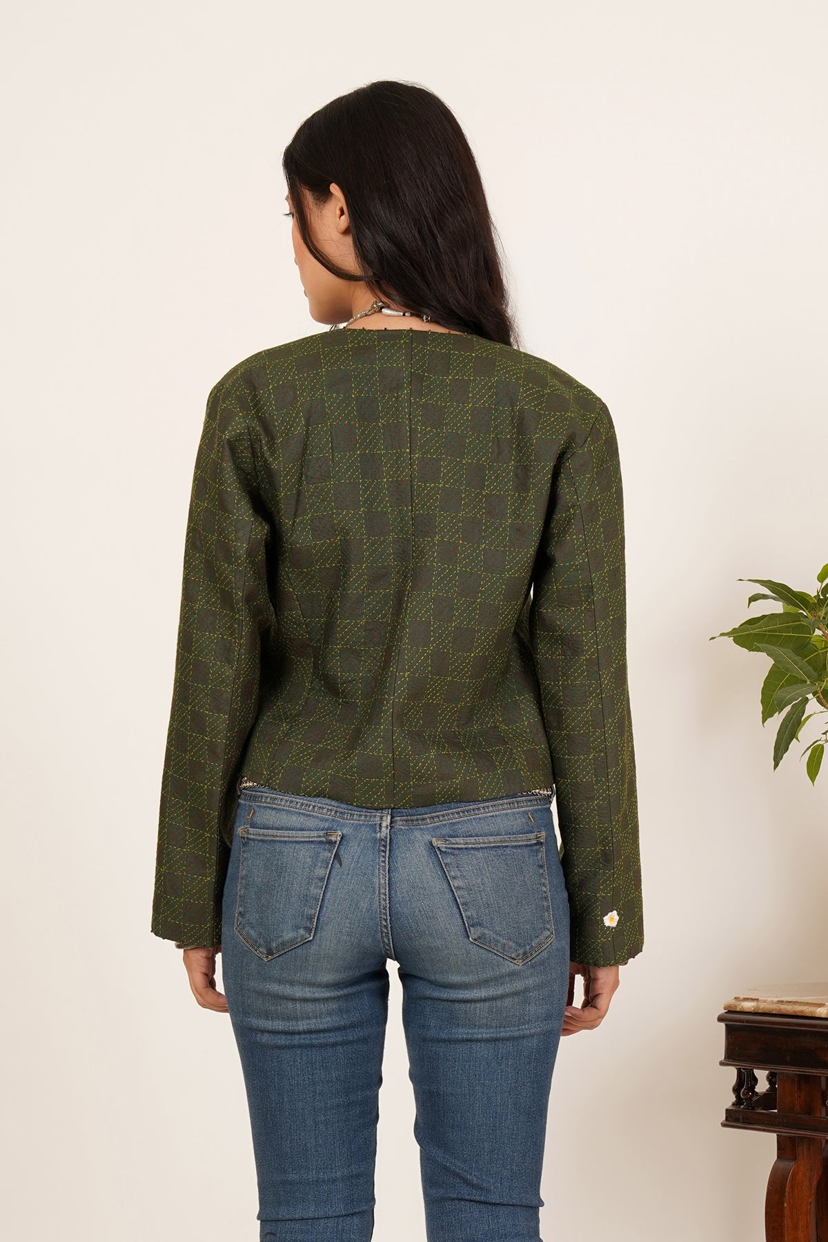 Reversible Green Kantha Short Jacket