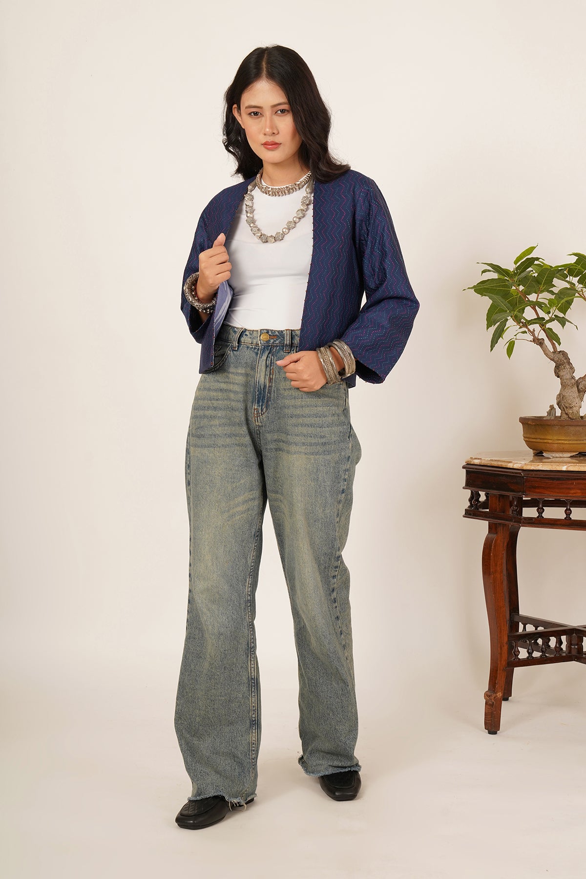 Blue Kantha Short Reversible Jacket