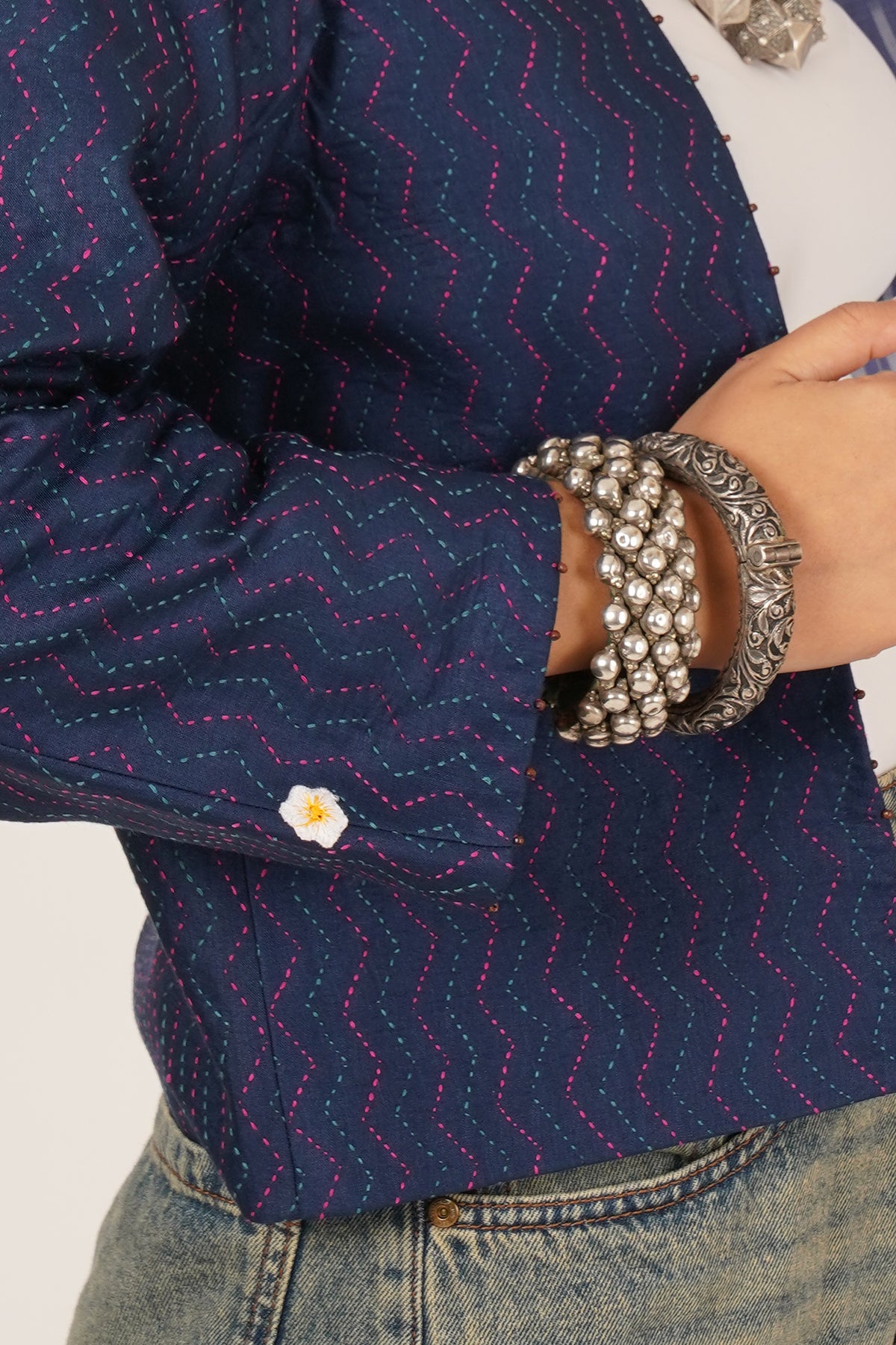 Blue Kantha Short Reversible Jacket