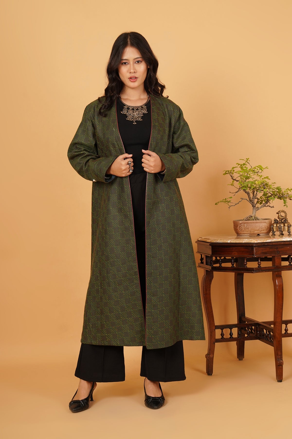 Green Kantha Reversible Jacket