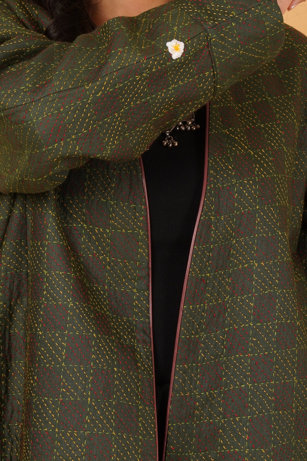 Green Kantha Reversible Jacket