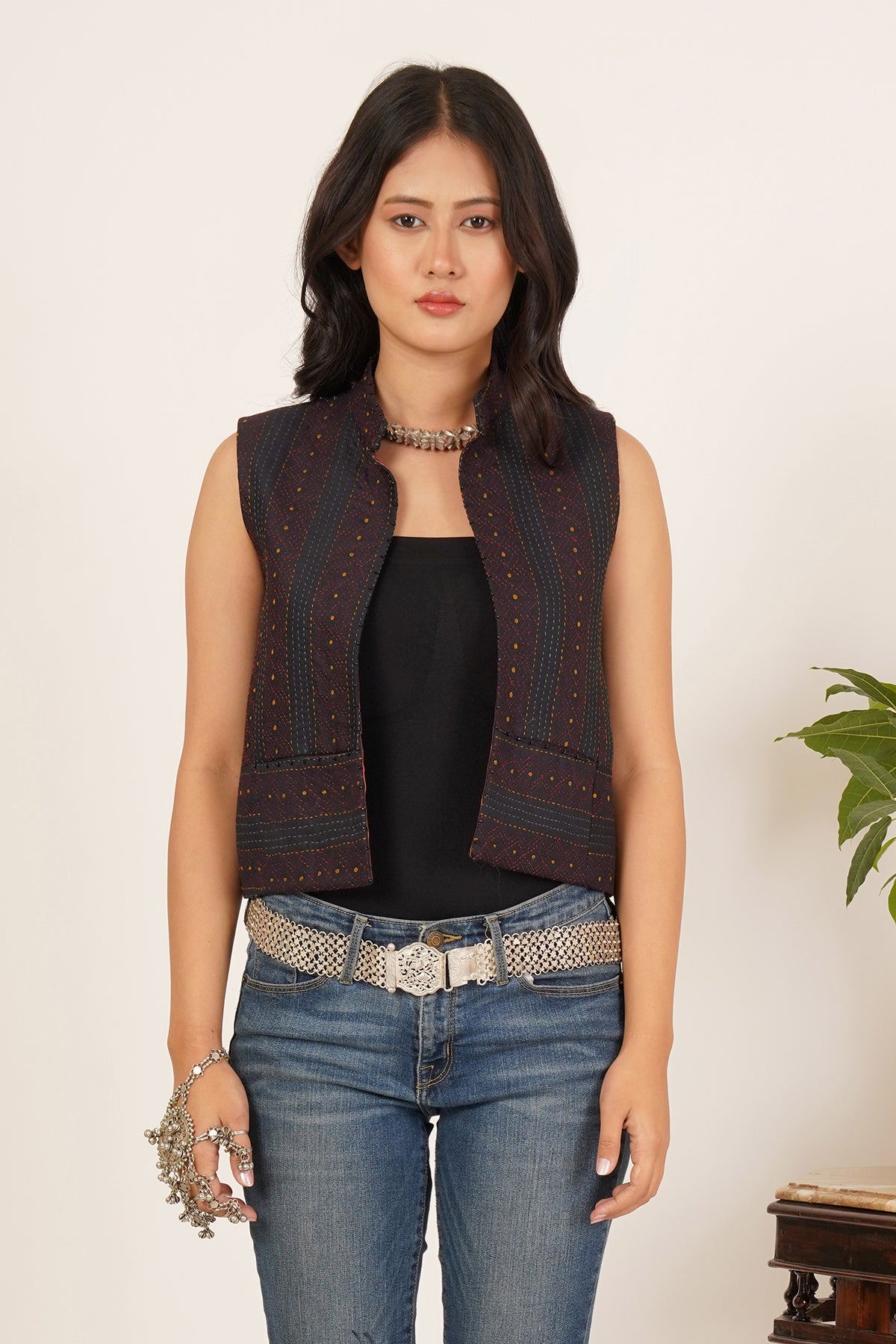 Black Kantha Waistcoat