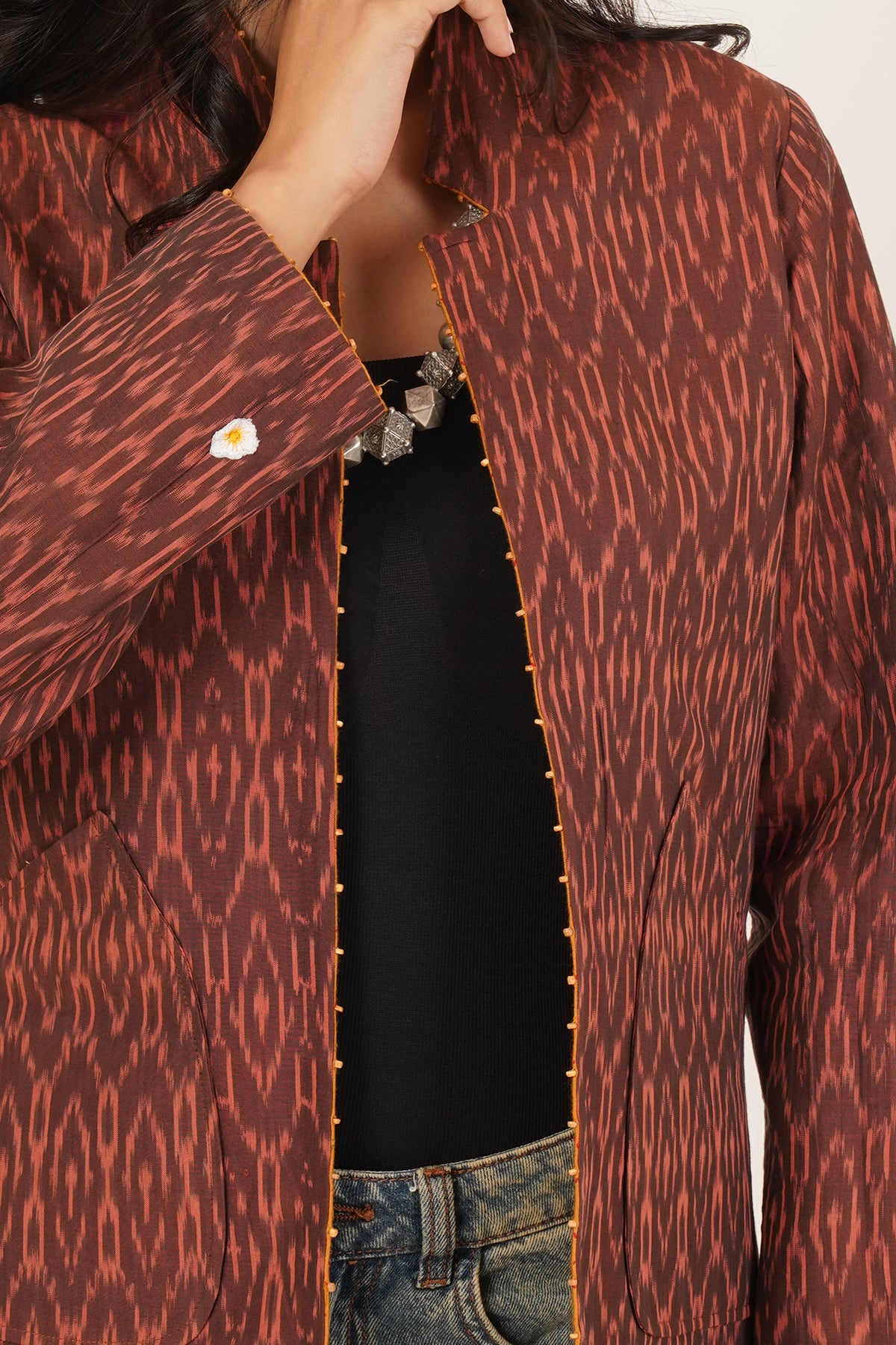 Kantha & Ikkat Short Reversible Jacket (Mustard)