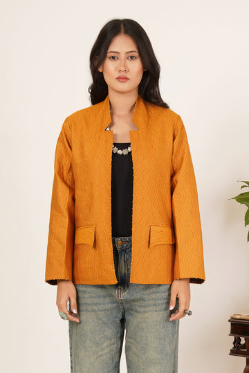 Kantha & Ikkat Short Reversible Jacket (Mustard)