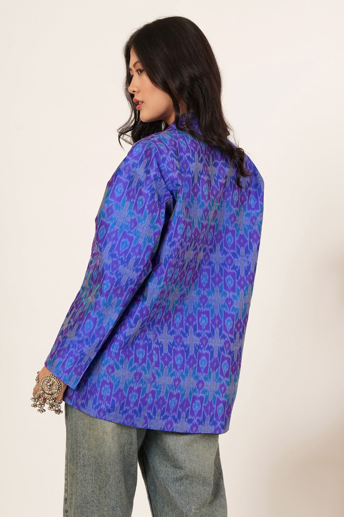 Kantha & Ikat Short Reversible Jacket (Blue)