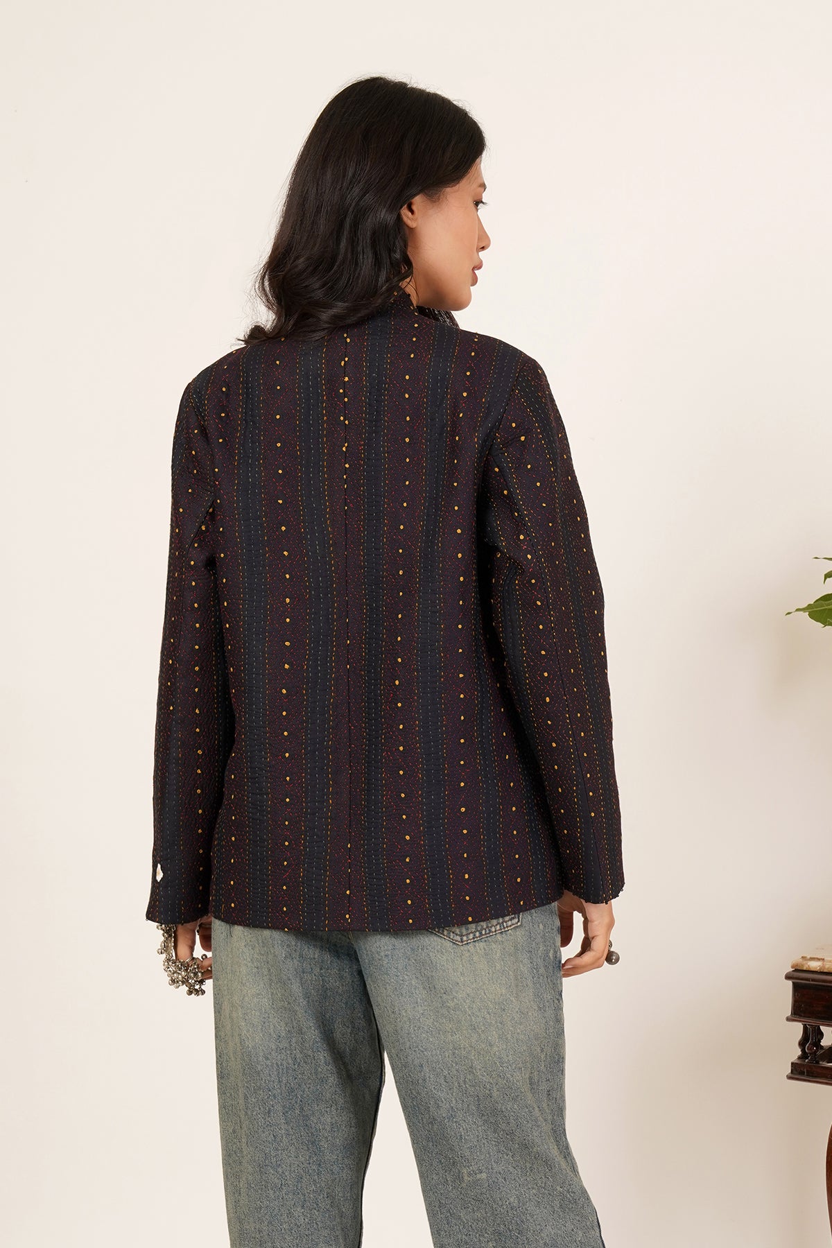 Kantha & Ikat Short Jacket (Black)