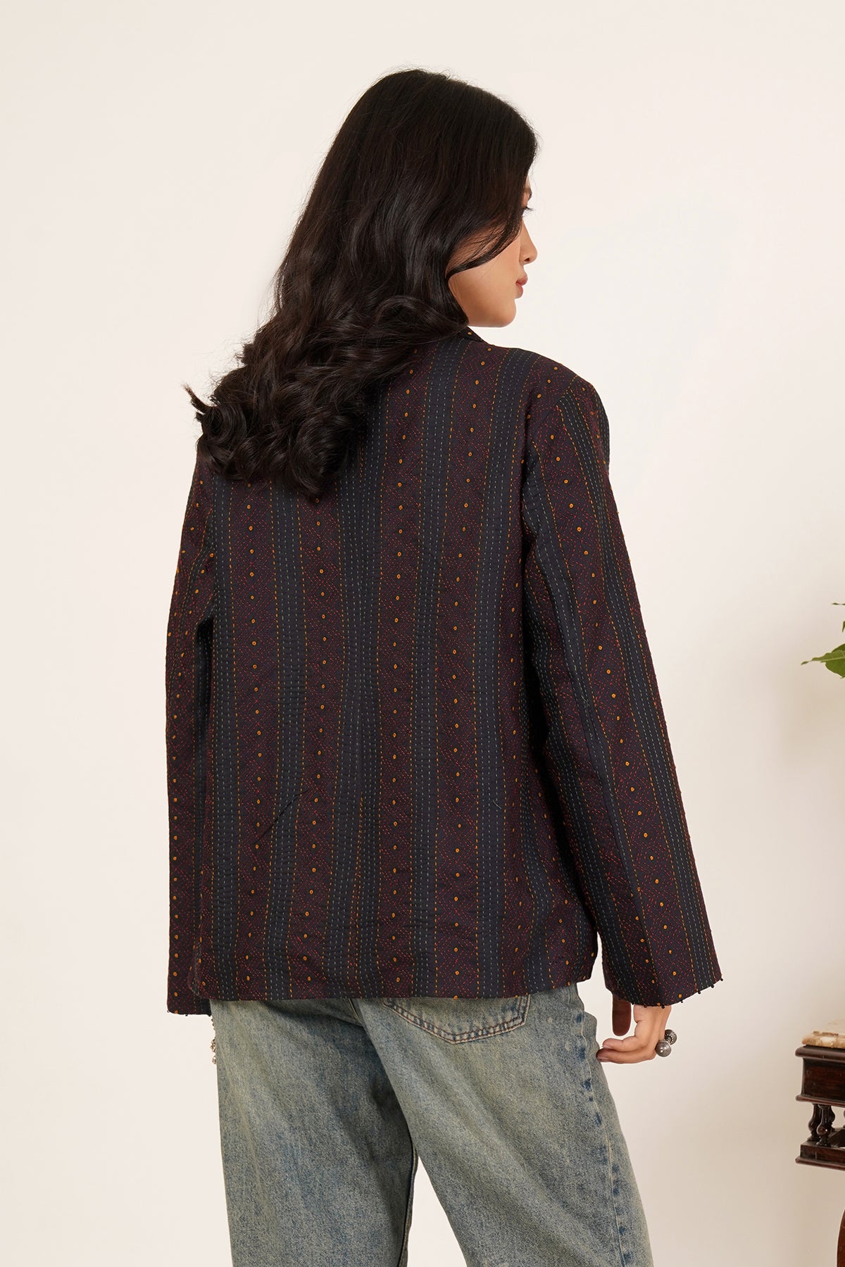 Kantha & Ikat Short Jacket (Black)