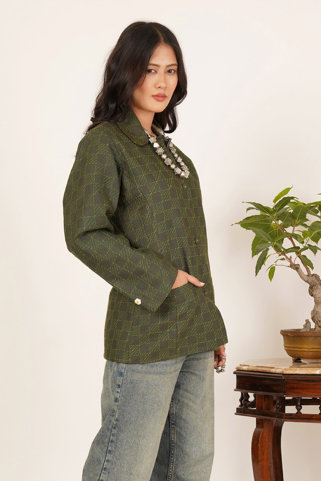 Green Kantha Medium Jacket