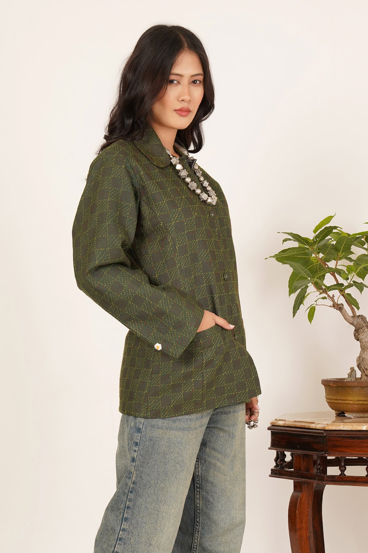 Green Kantha Medium Jacket