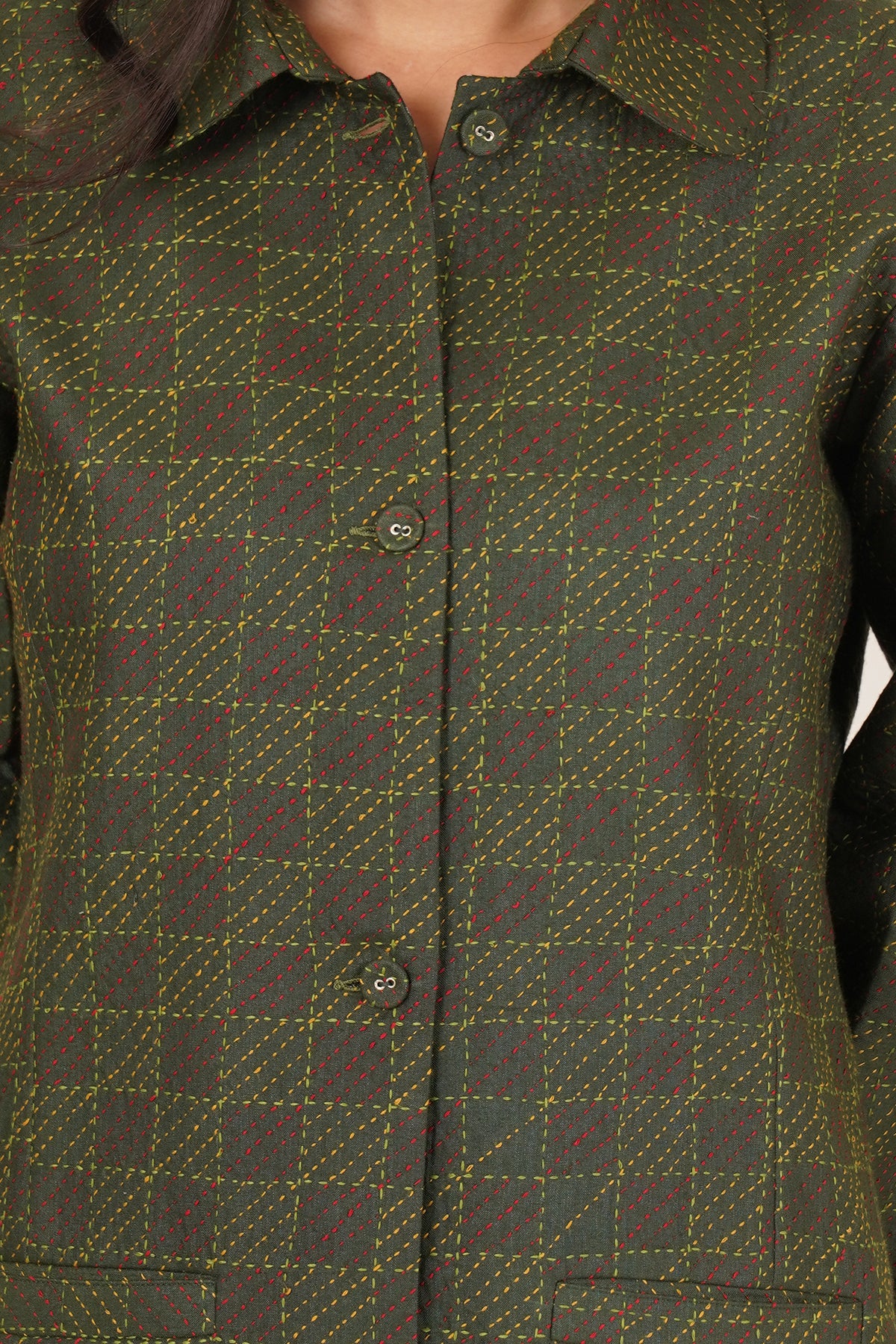Green Kantha Medium Jacket