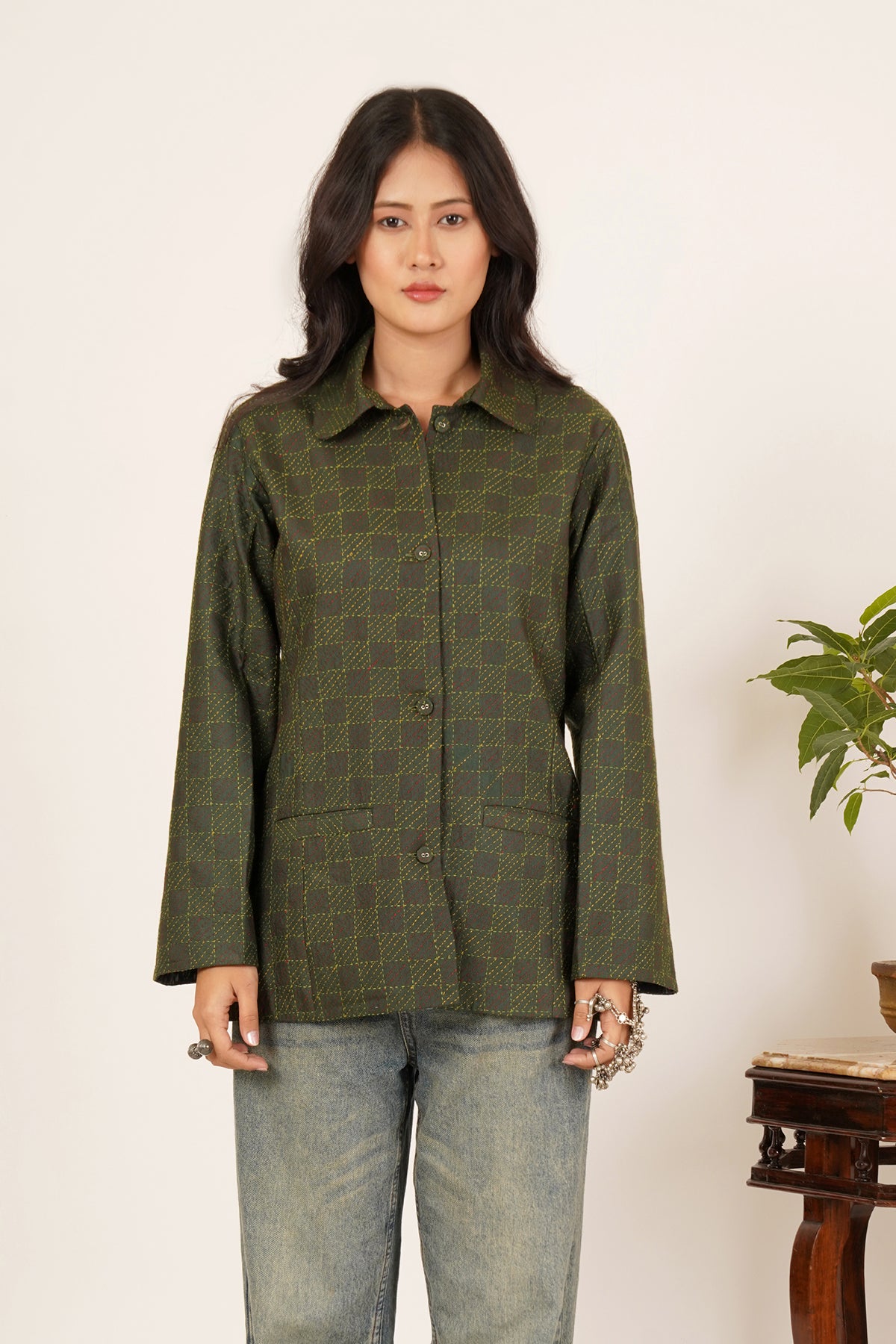 Green Kantha Medium Jacket