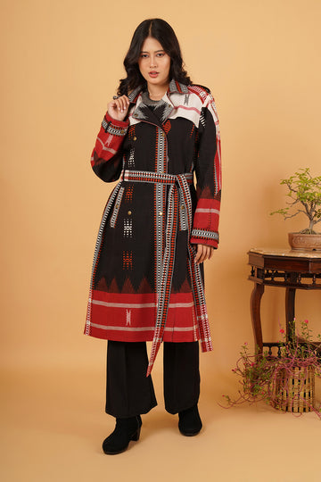 Black Red Kotpad Trench Jacket