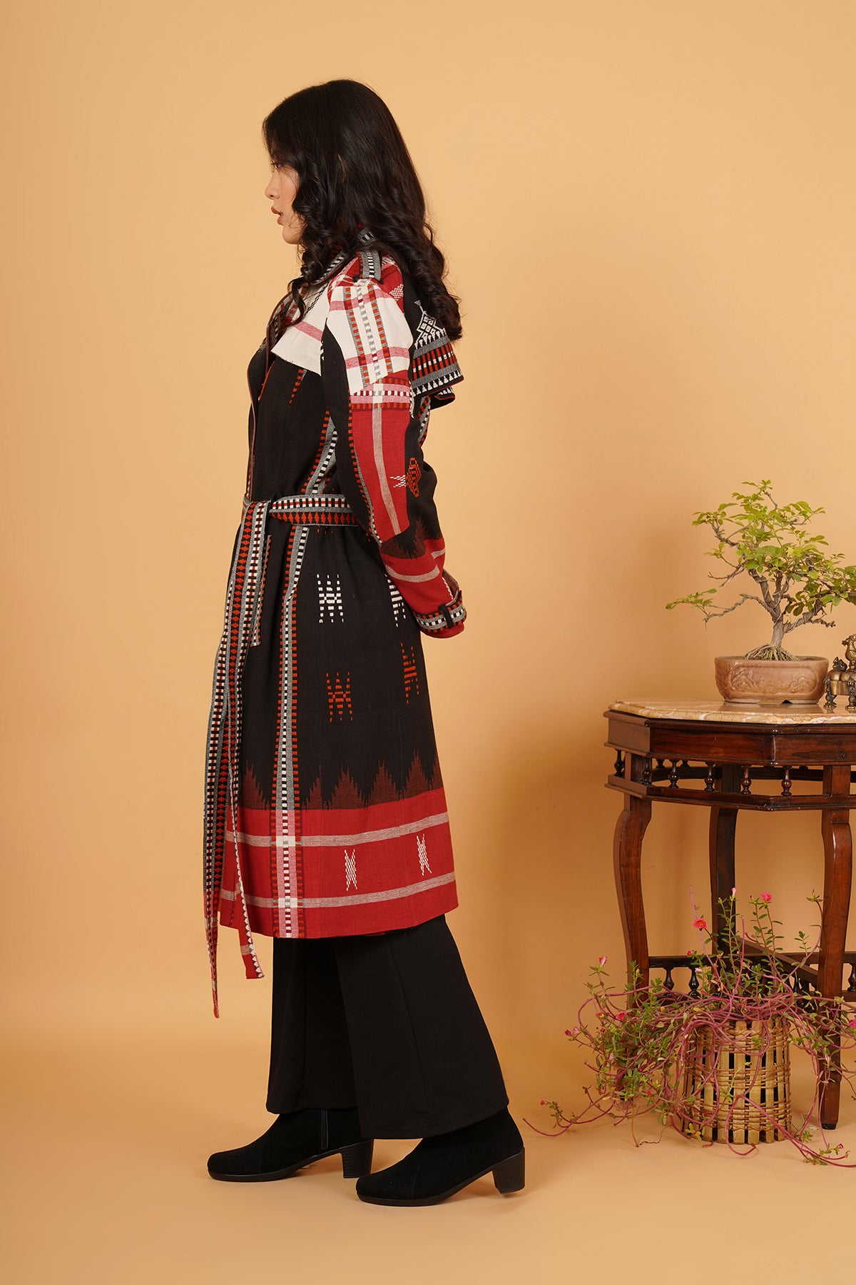 Black Red Kotpad Trench Jacket