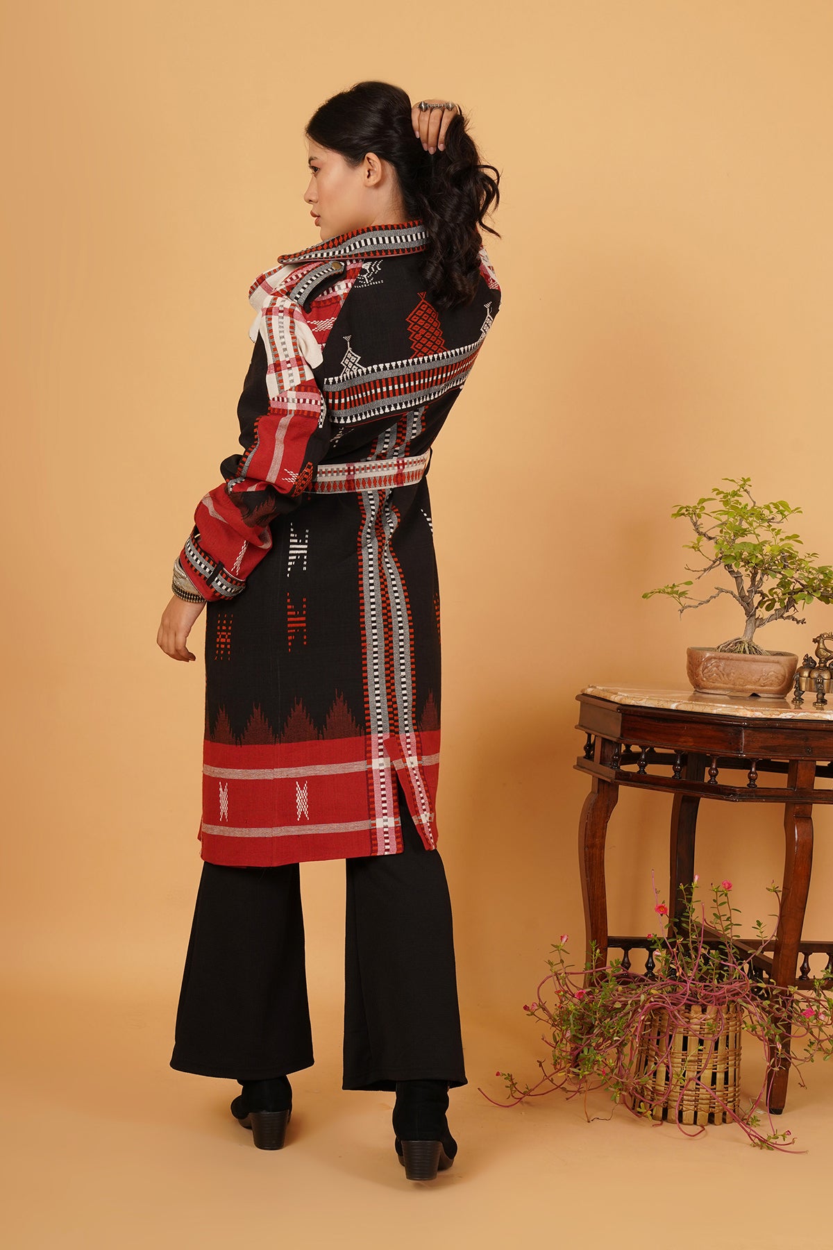 Black Red Kotpad Trench Jacket