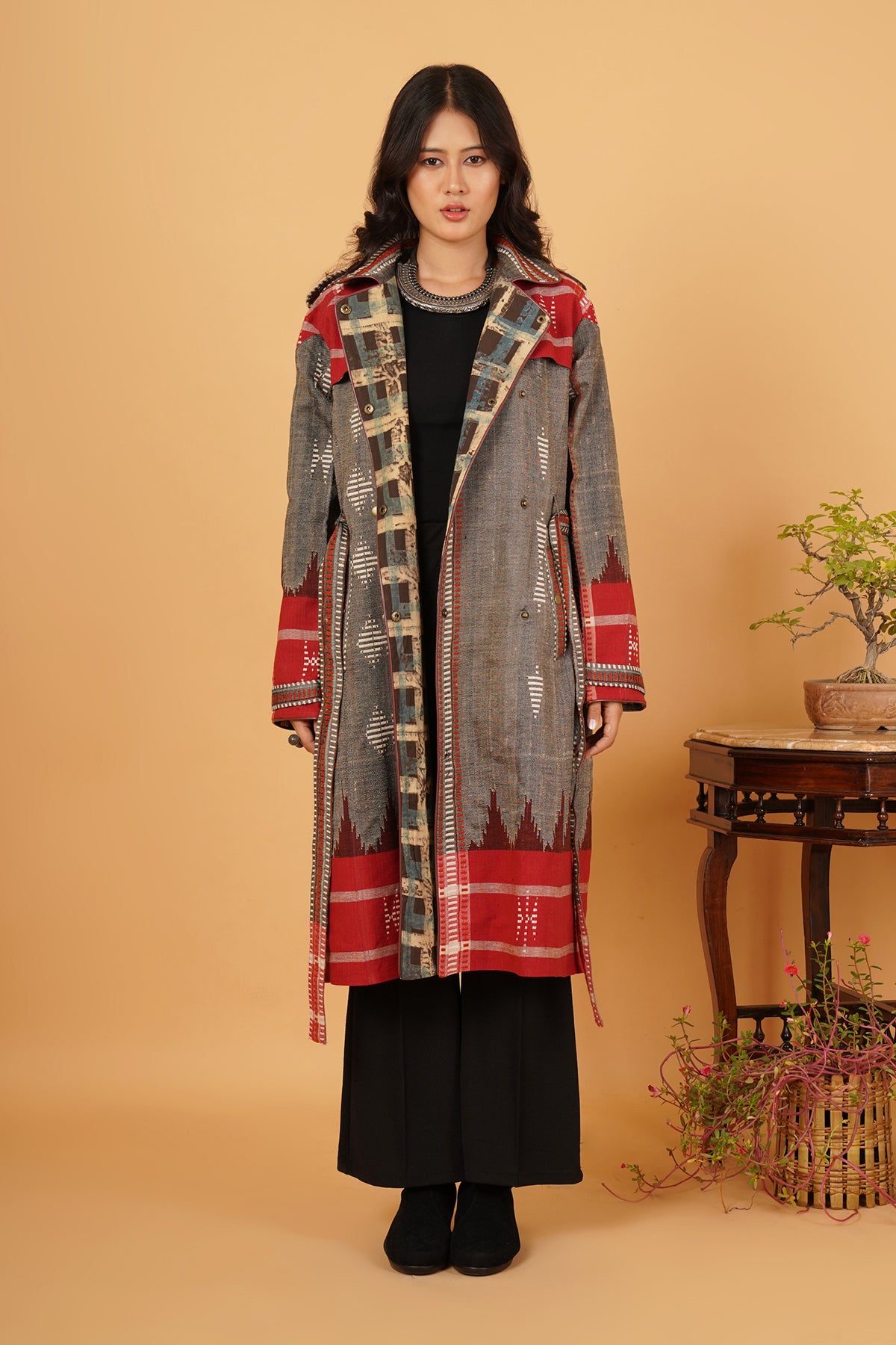 Grey Kotpad Silk Trenchcoat Jacket