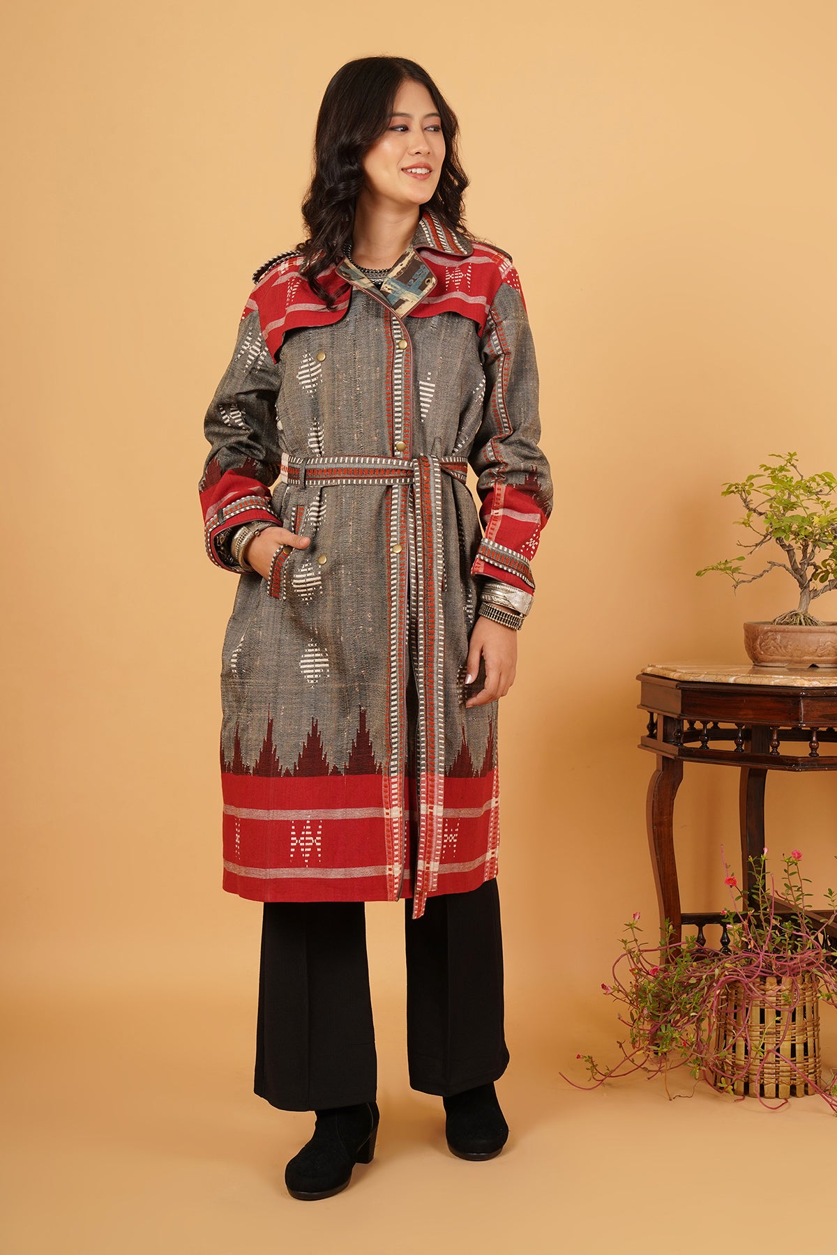 Grey Kotpad Silk Trenchcoat Jacket