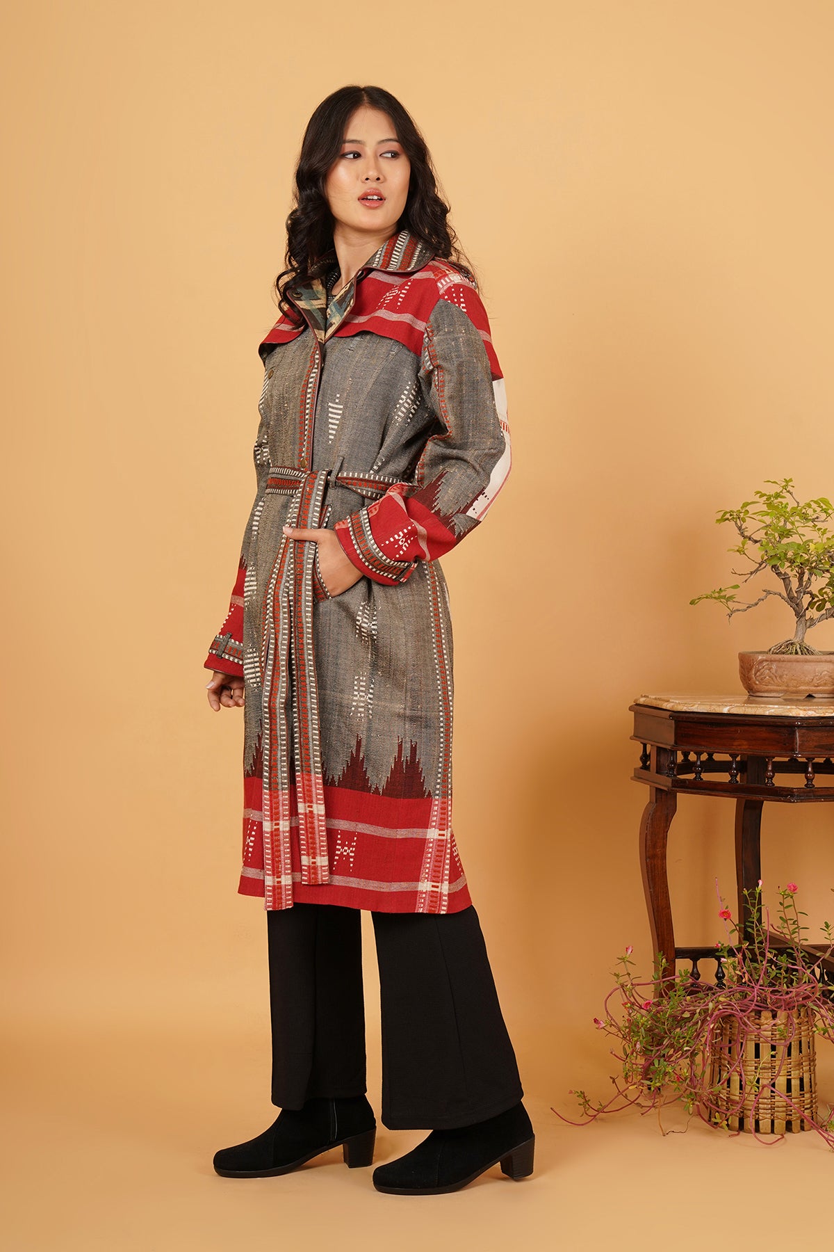 Grey Kotpad Silk Trenchcoat Jacket