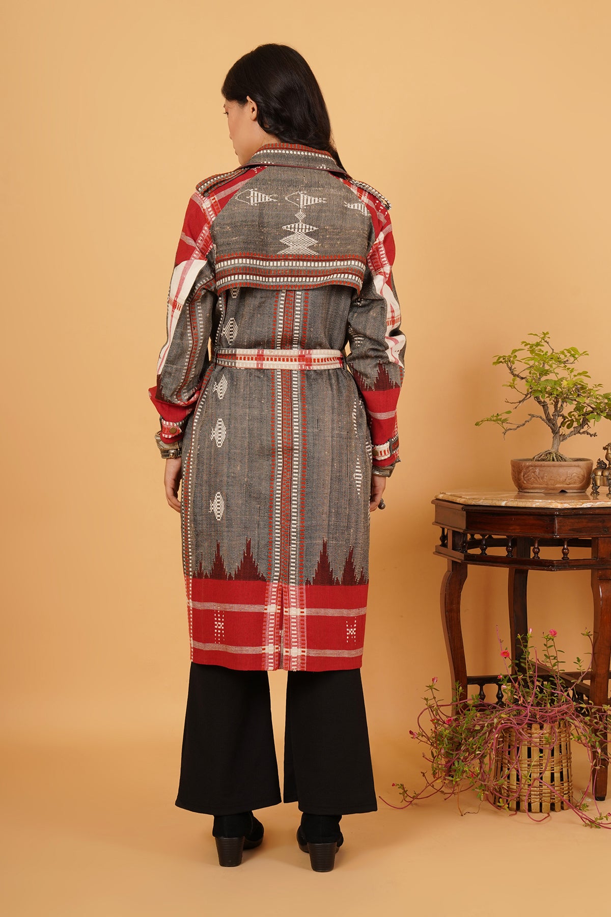 Grey Kotpad Silk Trenchcoat Jacket