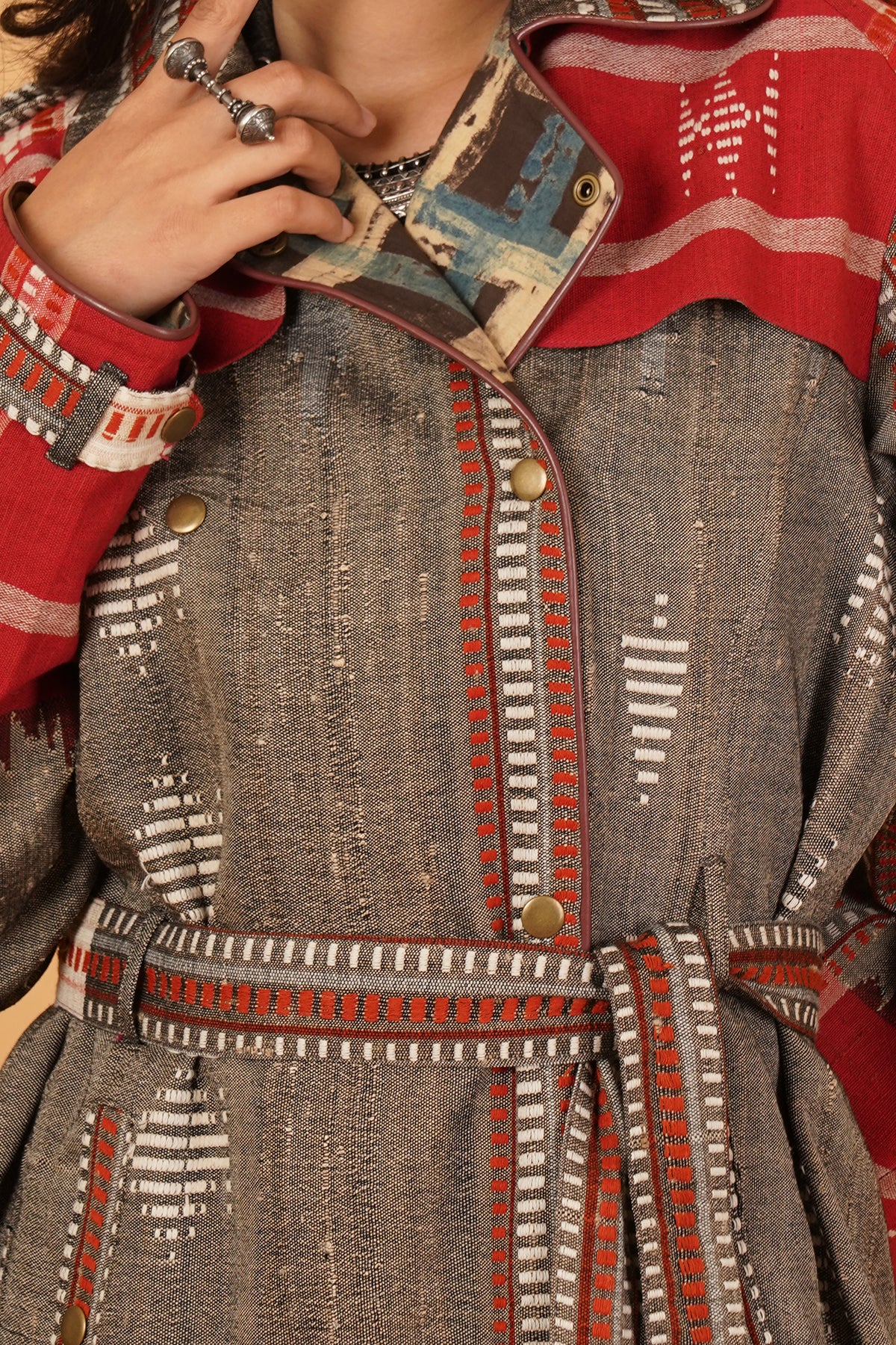 Grey Kotpad Silk Trenchcoat Jacket