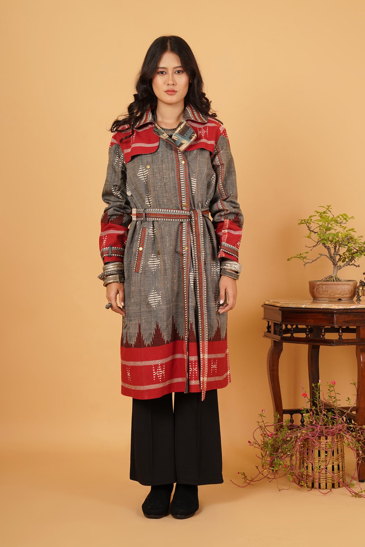 Grey Kotpad Silk Trenchcoat Jacket