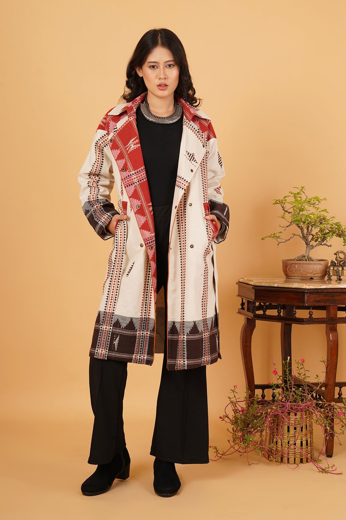 Kotpad Trenchcoat (White/Black/Red)