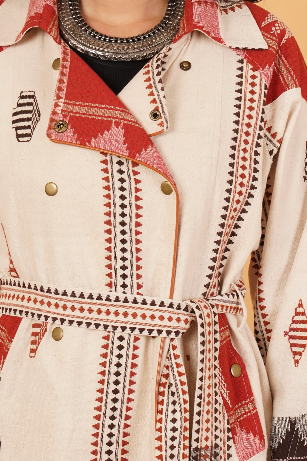 Kotpad Trenchcoat (White/Black/Red)